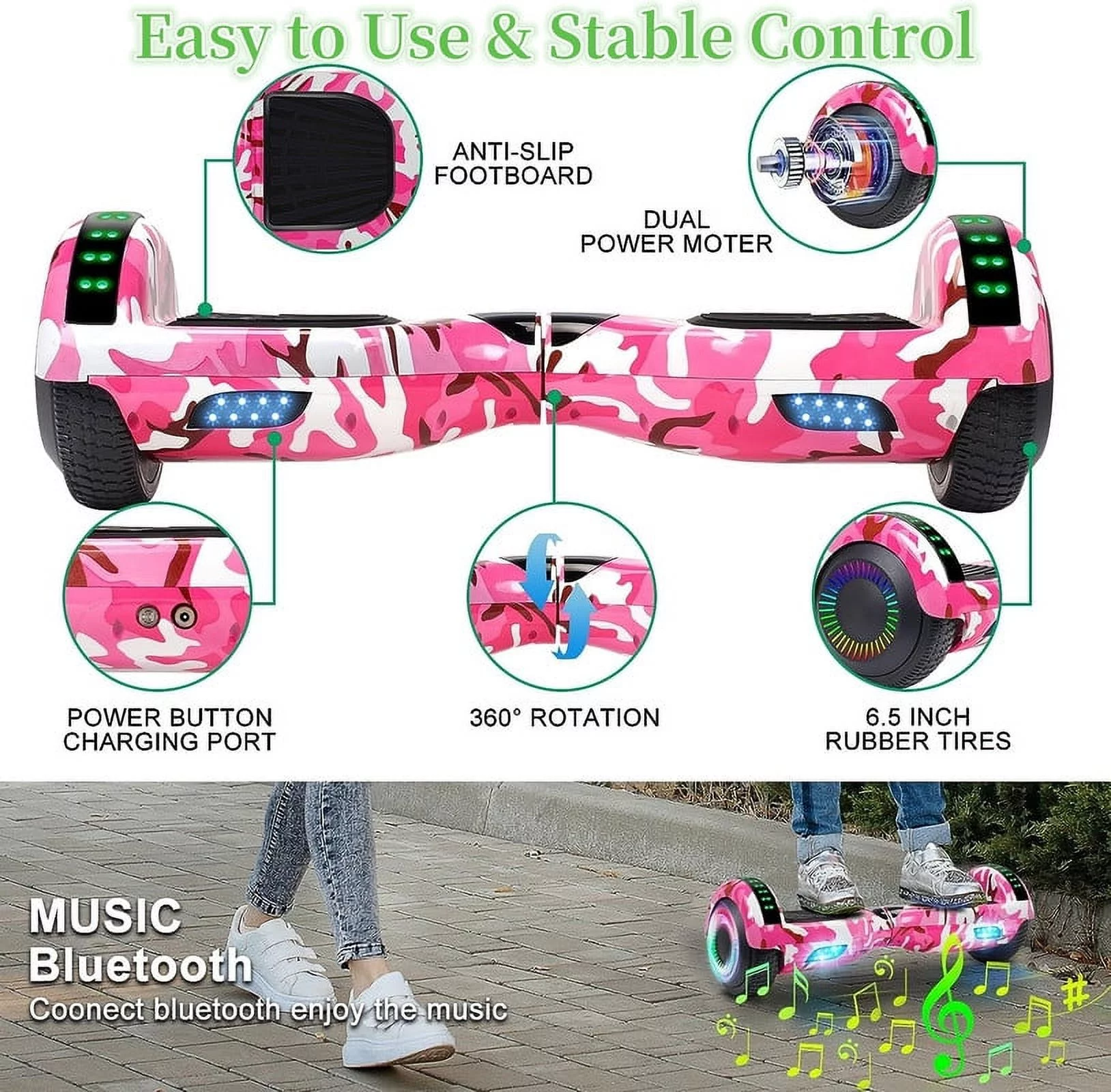 SISIGAD Hoverboard with Seat, 6.5 inch Hoverboard Go Kart Combo with Bluetooth Speaker & LED Lights for Kids Adults - Womvr