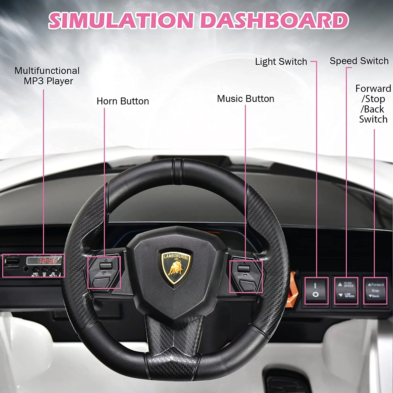 OLAKIDS 12V Licensed Lamborghini Sian Kids Ride On Car with Parent Remote Control, Spring Suspension, MP3 Player, Electric Toy Roadster Carbon Fiber Textured for Toddler (Black) - Womvr