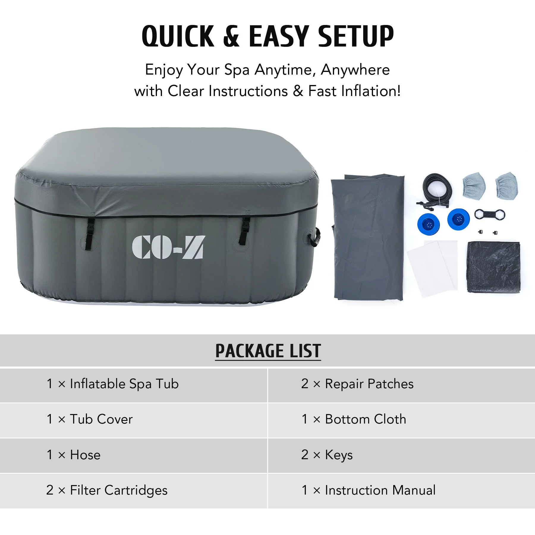 CO-Z 4-6 Person 7' Blow-Up Hot Tub with 130 Air Jets Cover Electric Pump Portable Pool, Gray - Womvr