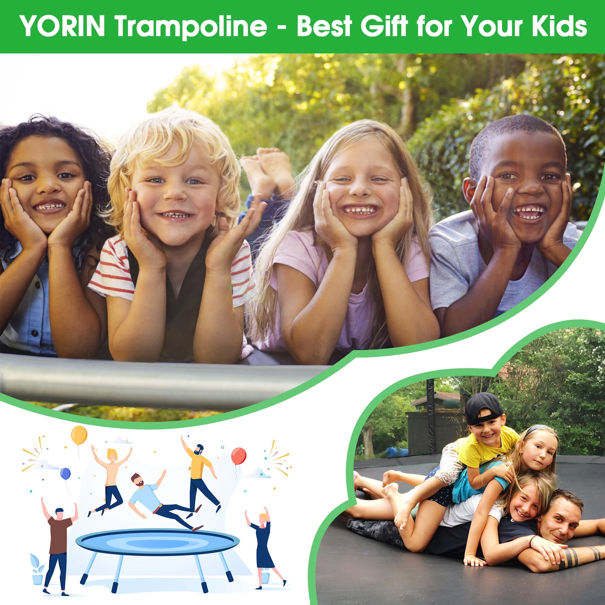 YORIN Trampoline, 1200LBS 12FT 14FT 15FT 16FT Trampoline for 4-5 Kids Adults with Enclosure Net, Basketball Hoop, Ladder, Light, Sprinkler, Socks, Outdoor Heavy Duty Round Trampoline - Womvr