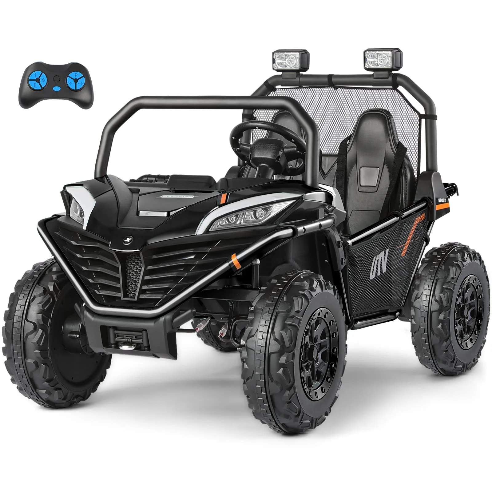 12 V Ride on Car,2 Seater Powered on Truck,4WD Electric Off-Road,Remote Control,Spring Suspension Ride on UTV for 3-8 Kids,Blue - Womvr