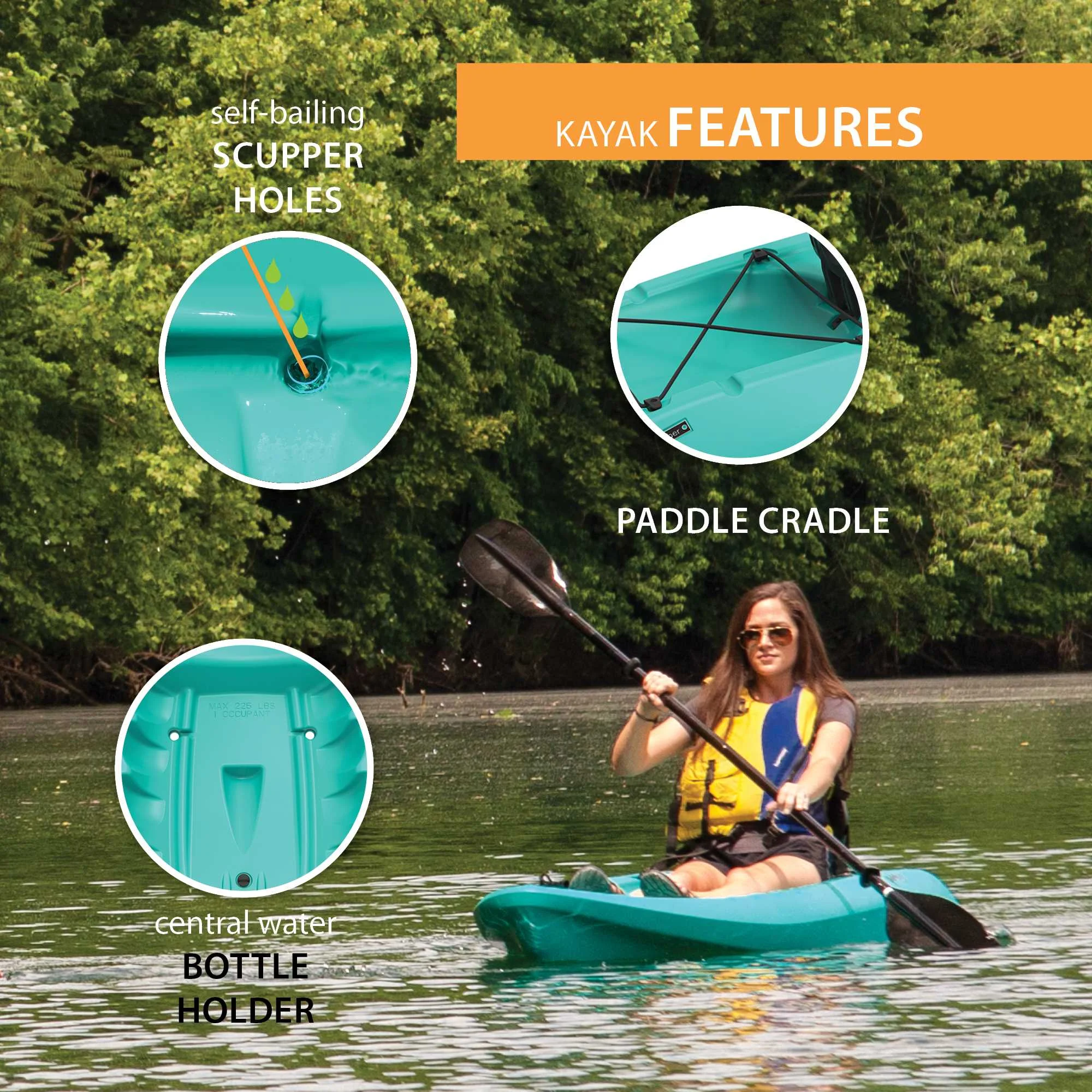 Lifetime Hydros 101 inch Sit-on-Top Kayak, Glacier Blue (90594) - Womvr