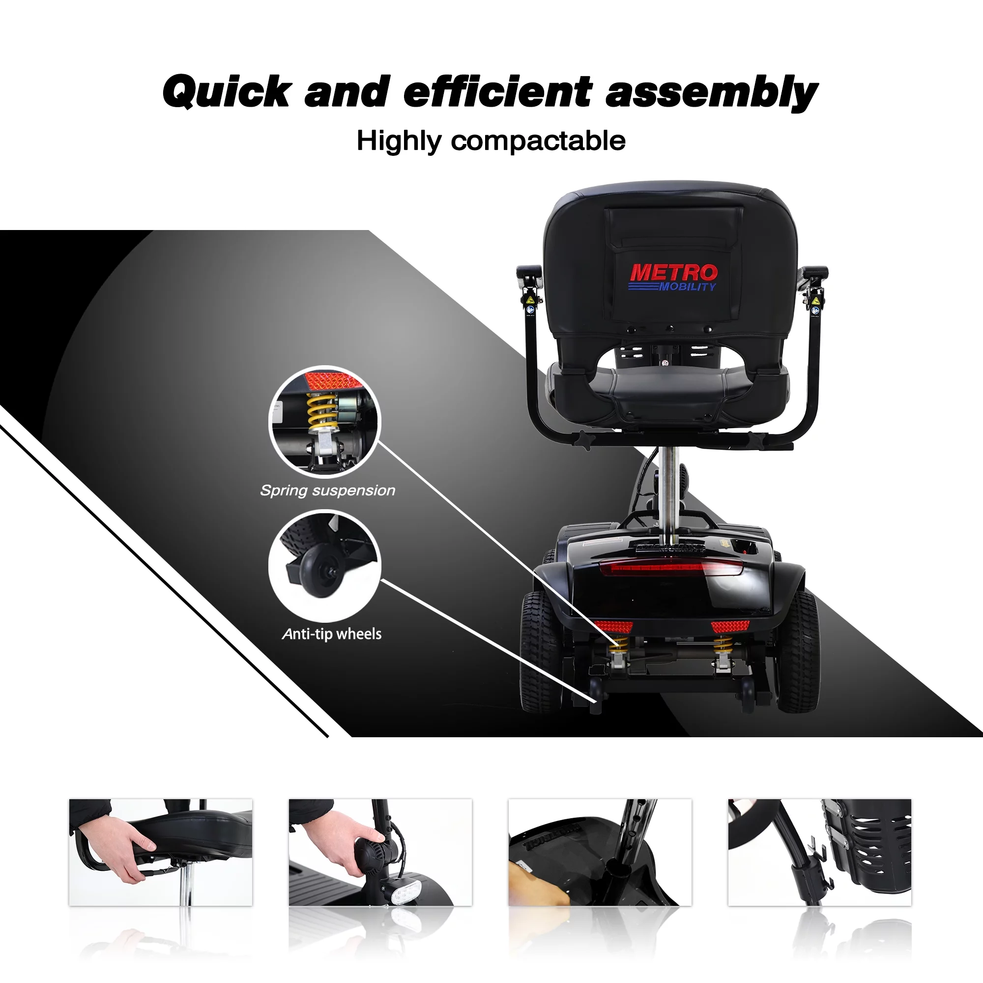 BTMWAY Mobility Scooter, 4 Wheels Electric Scooter for Seniors, Compact Folding Travel Mobility Scooters for Adult, Transformer Mobility Scooter with Swivel Seat, Front and Rear LED Light, Silver - Womvr