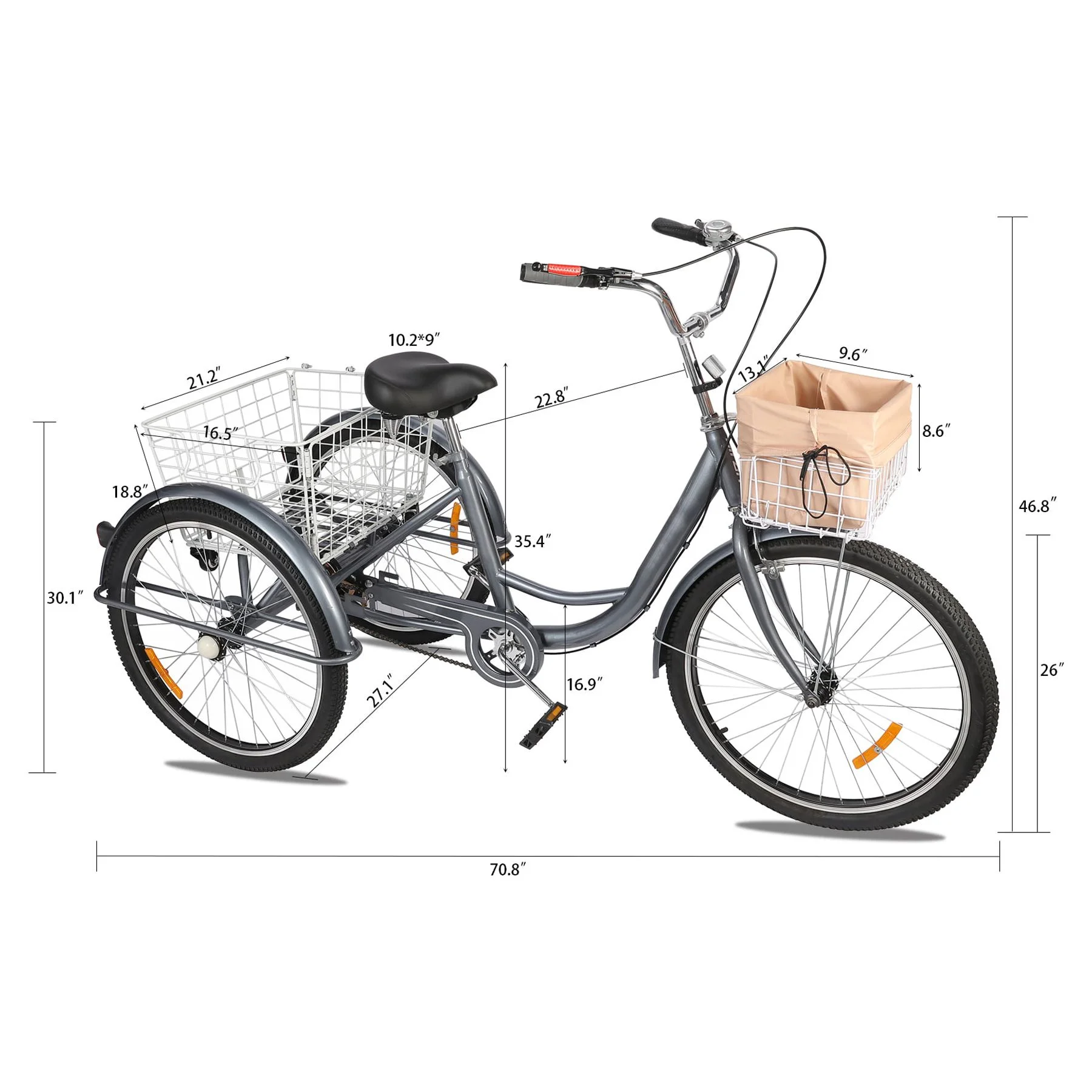 Viribus 26 Inch Single Speed Adult Tricycle 3 Wheel Bike with Removable Basket, Hybrid Beach Trike, Pink - Womvr