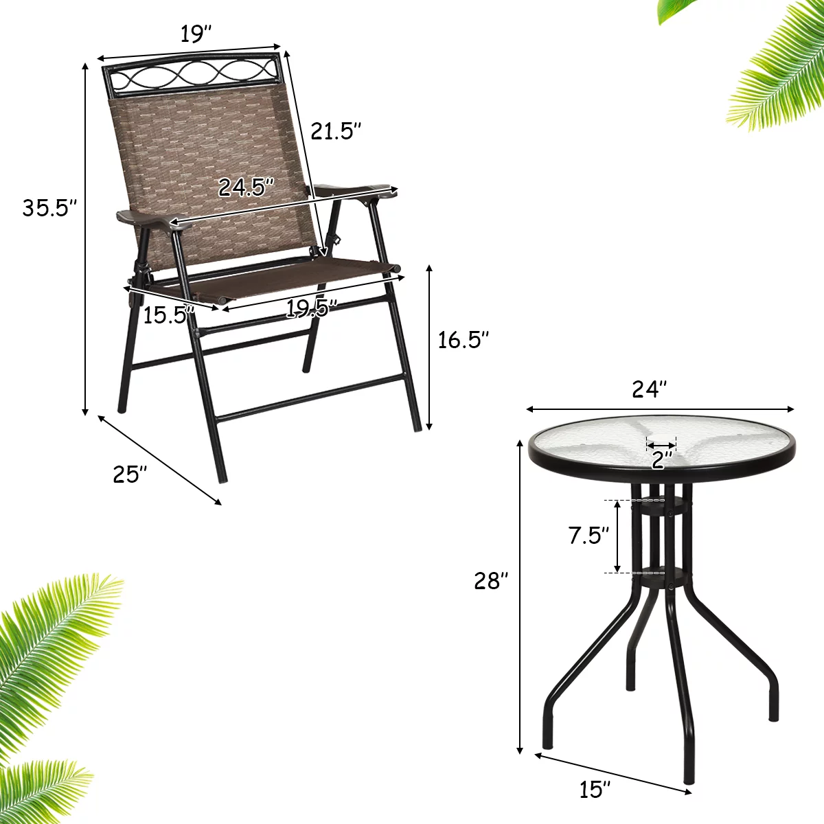 Gymax 3PCS Bistro Set Conversation Set Pub Patio Outdoor w/ Folding Chairs Table - Womvr