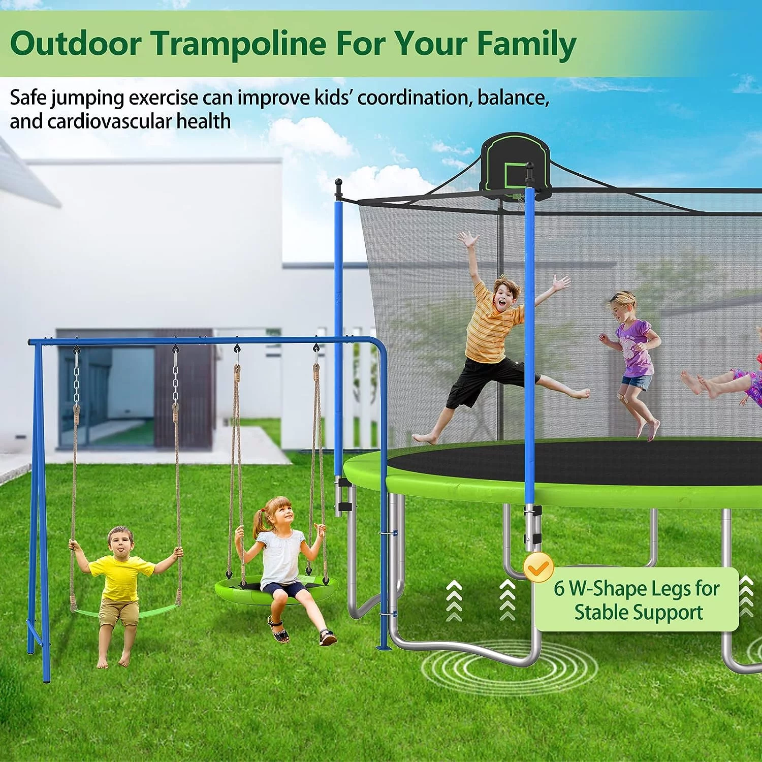 YORIN 12FT 14FT Trampoline for Adults/ Kids, with Enclosure Net, Slide, Metal Swing, Basketball Hoop, Combo Bounce Outdoor Fitness Trampoline, 1000 LBS Weight Capacity for 5-6 Kids - Womvr