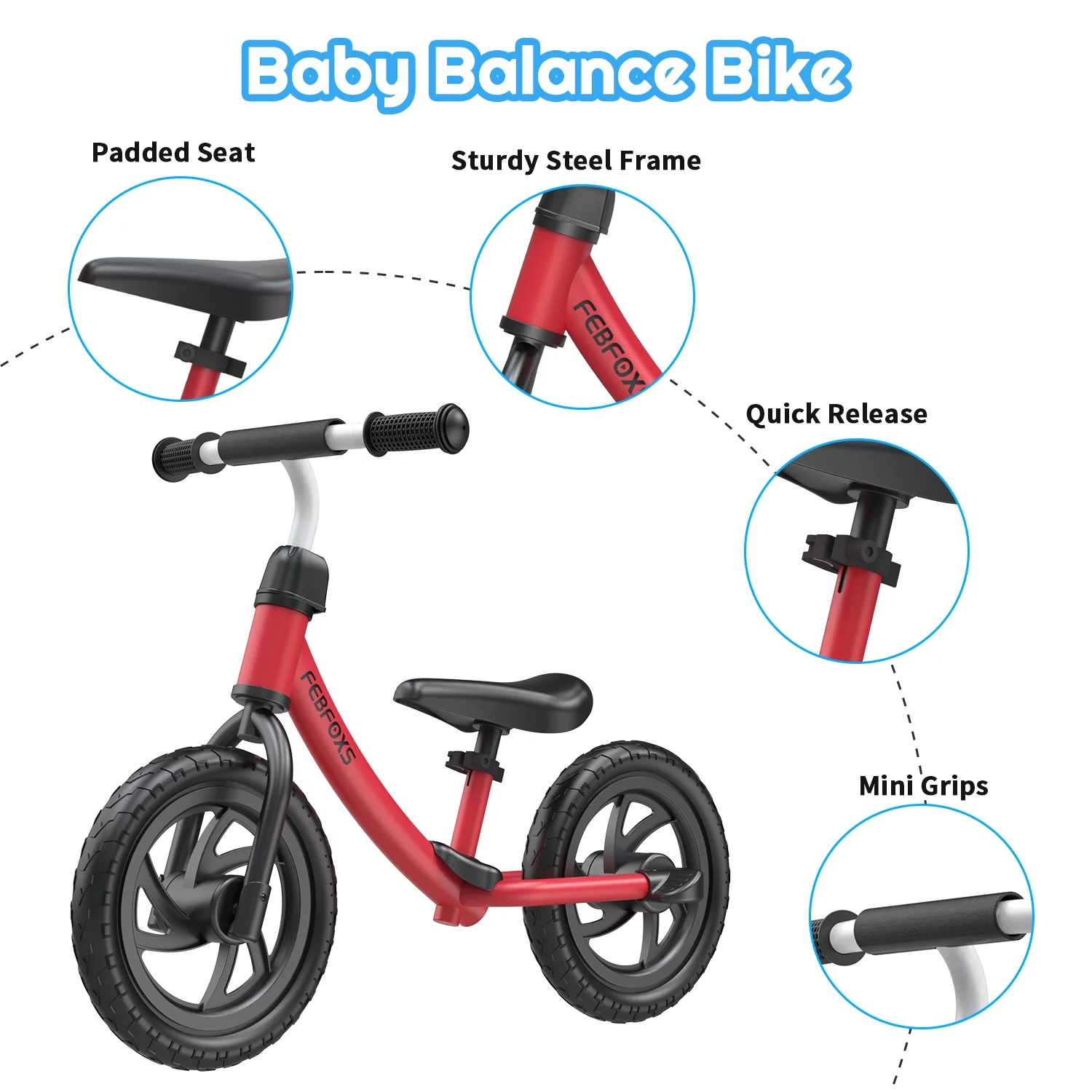 FEBFOXS Toddler Balance Bike, No Pedal Beginner Kids Balance Bike with Adjustable Seat Height, Push Balance Bike for 3-6 Years Old Boys Girls - Womvr