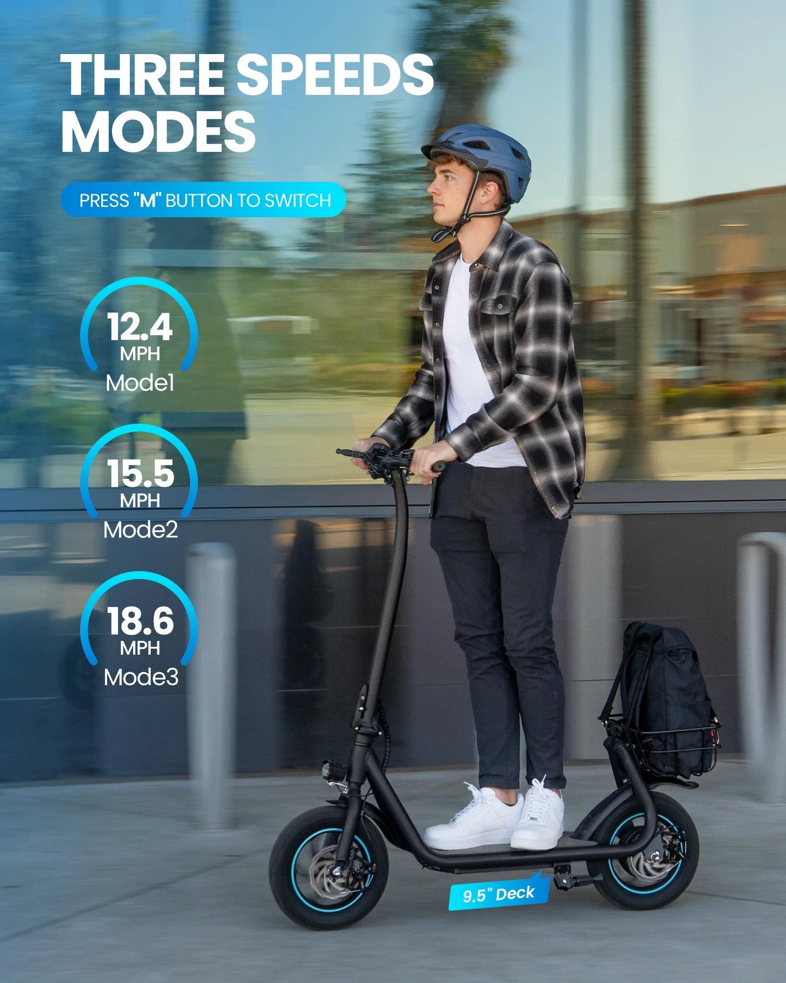 Kistp 550W Electric Scooter for Adults, 12 inch Commuter Electric Scooter with Basket and Wide Deck - up to 20 Miles 18.6MPH-Blue - Womvr