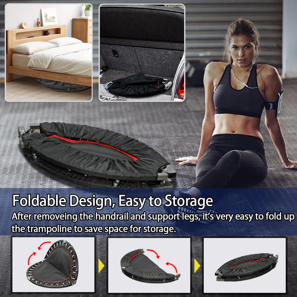 RAVS 48'' Inch Black Foldable Mini Fitness Trampoline Rebounder for Kids and Adults with Handle - Womvr