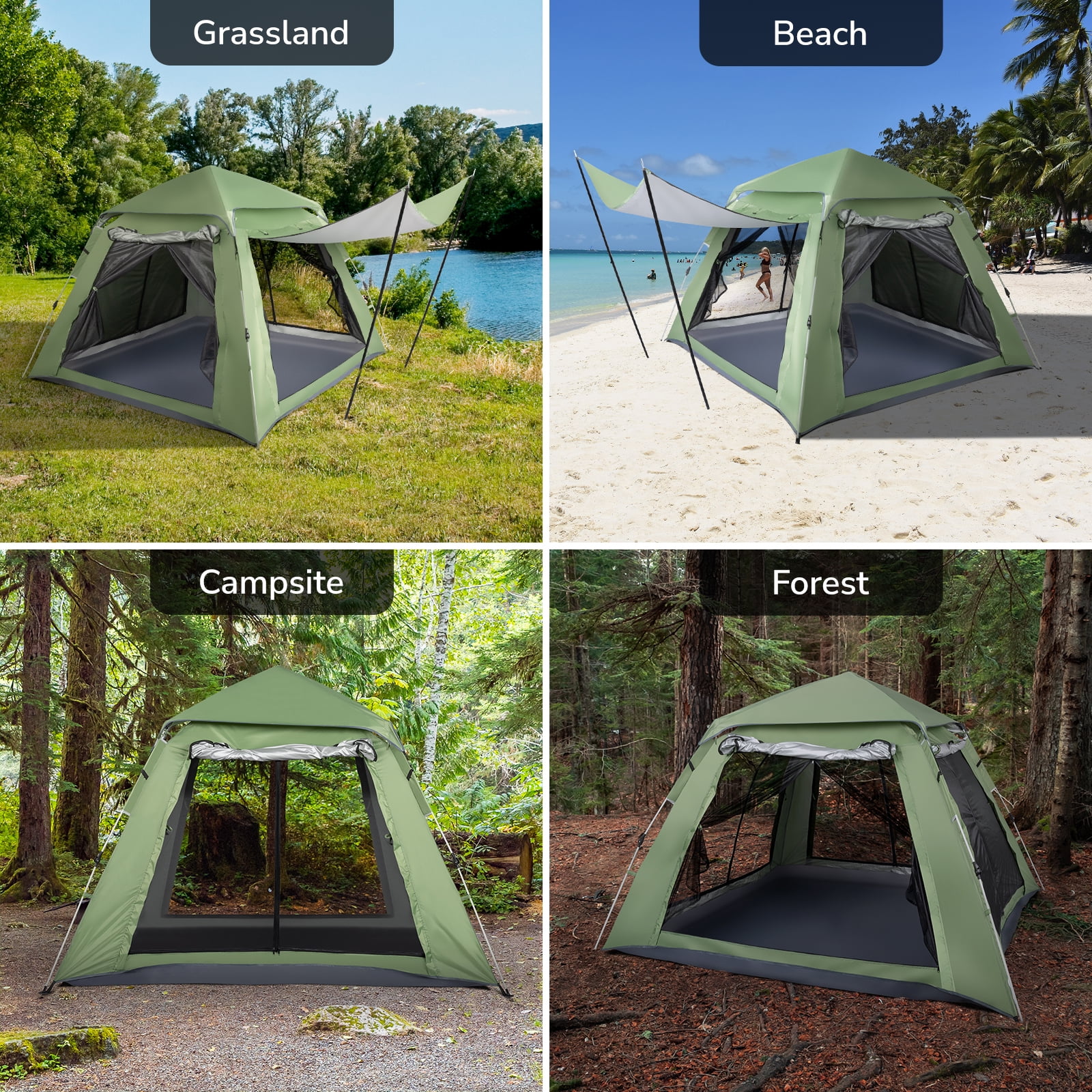 Ktaxon Camping Instant Tent  4 Person Automatic Glamping Tent Waterproof Green - Womvr
