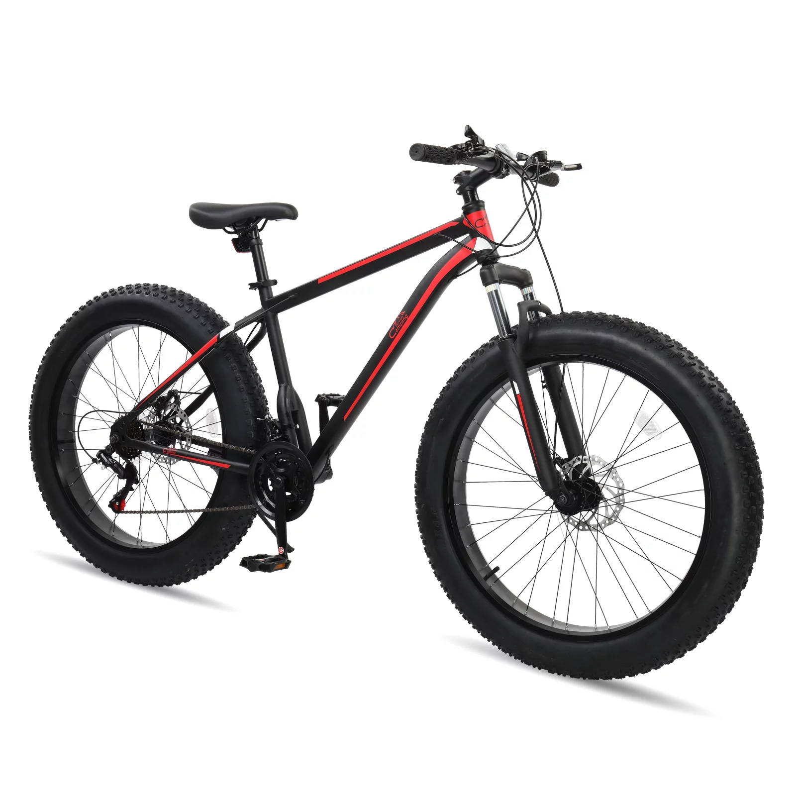 Ktaxon 26in Fat Tire Mountain Bike, 21 Speeds Shimano Drivetrain, High Carbon Steel, Red Black - Womvr