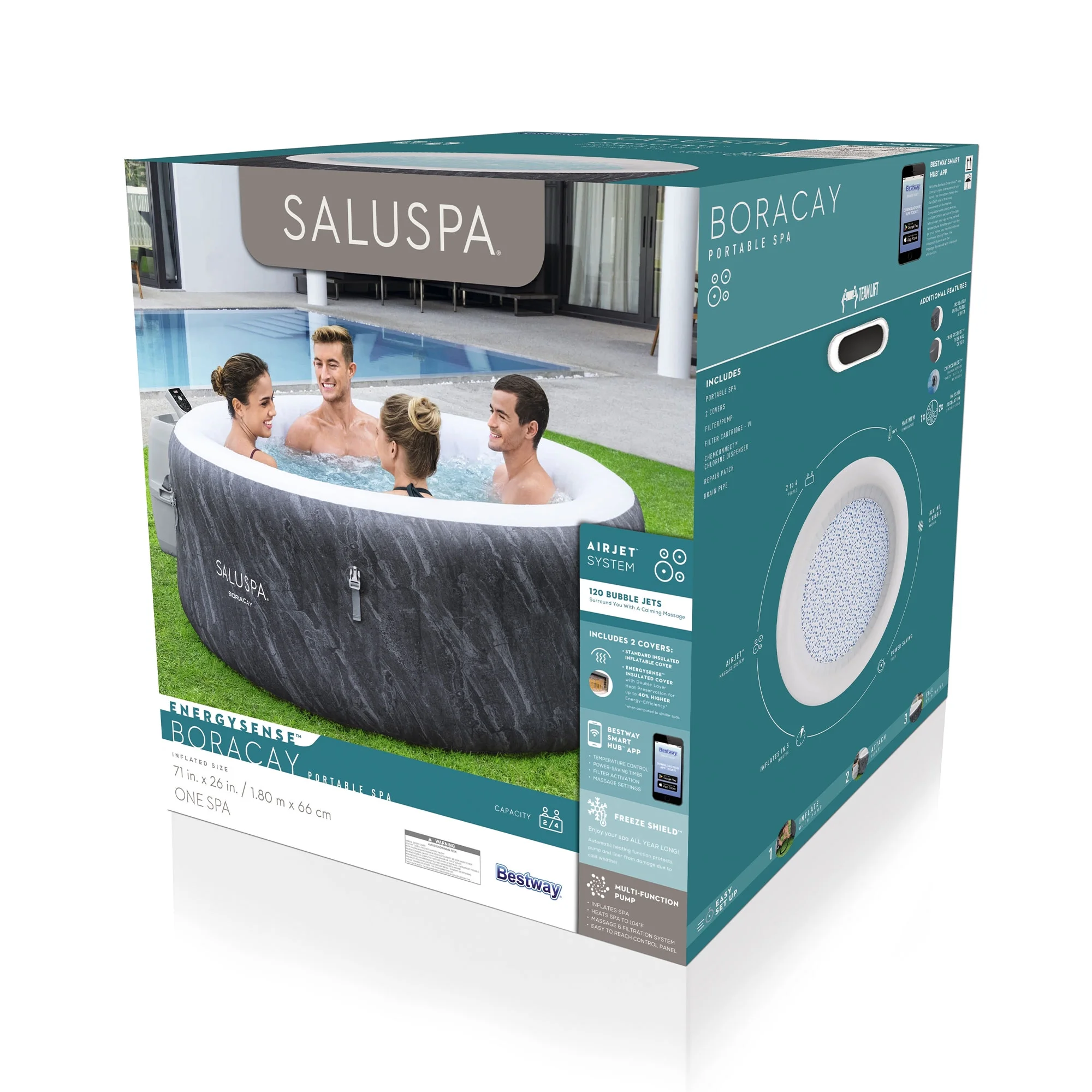 Bestway SaluSpa Cancun AirJet Inflatable Hot Tub with 120 Jets, Gray - Womvr