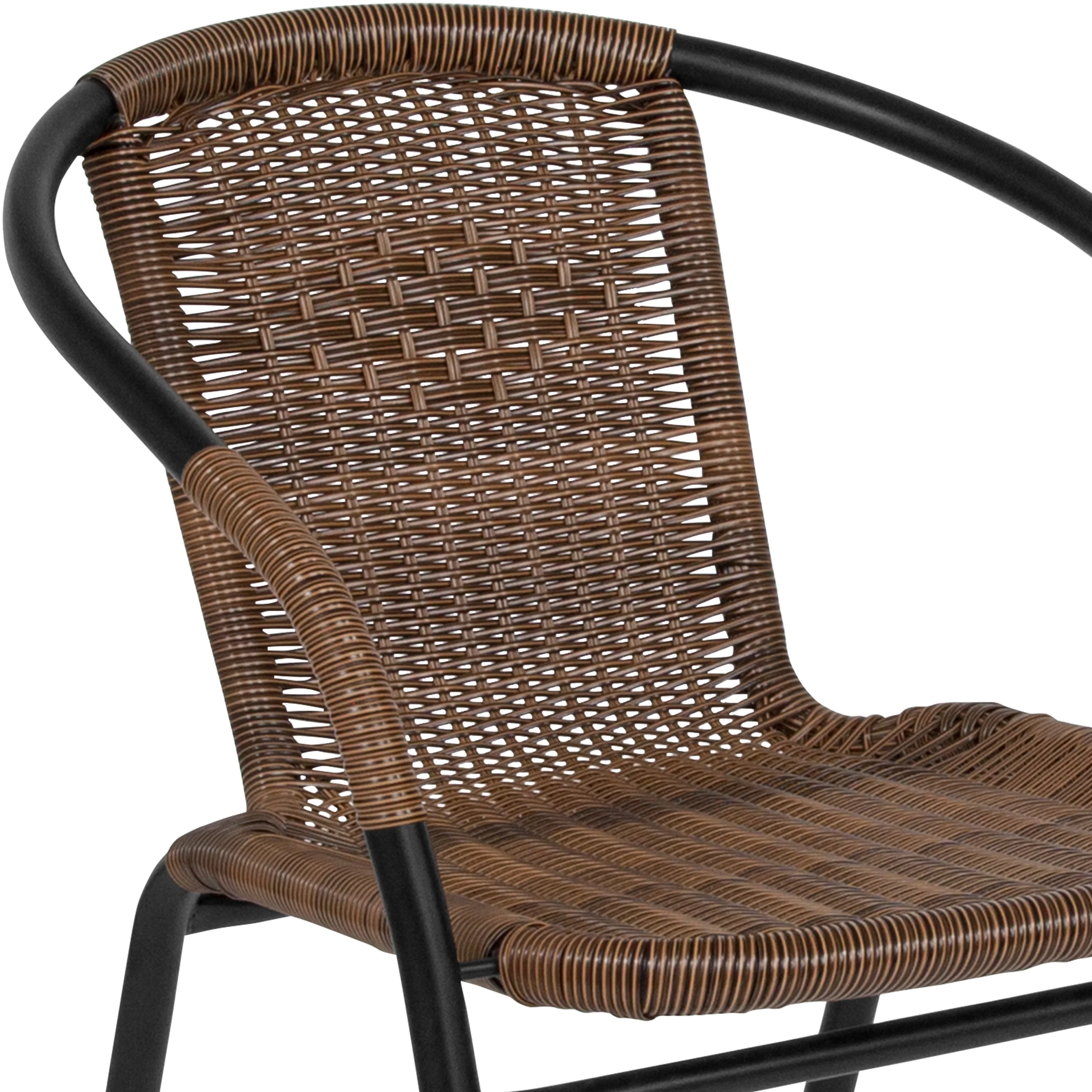 Emma + Oliver 2 Pack Gray Rattan Indoor-Outdoor Restaurant Stack Chair with Curved Back - Womvr