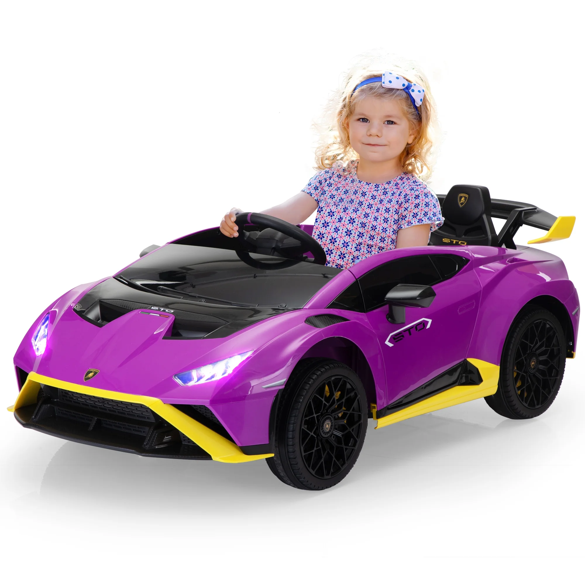 TOBBI 24V Lamborghini STO Licensed Kids Ride on Drift Car Gray Electric Car W/Remote Control LED Lights, up to 10 mph - Womvr