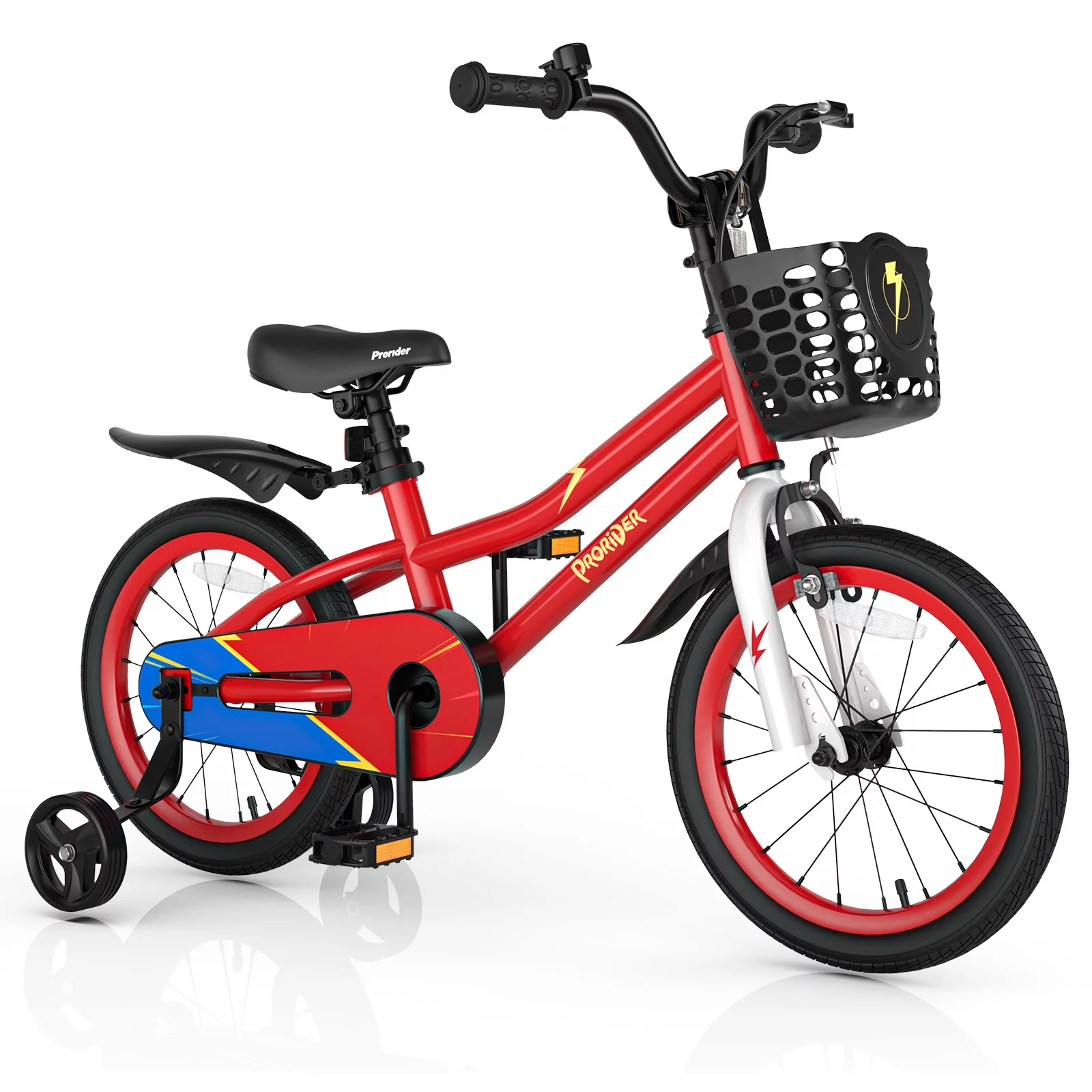 Prorider 16'' Kid's Bike with Removable Training Wheels & Basket for 4-7 Years Old Skyblue - Womvr