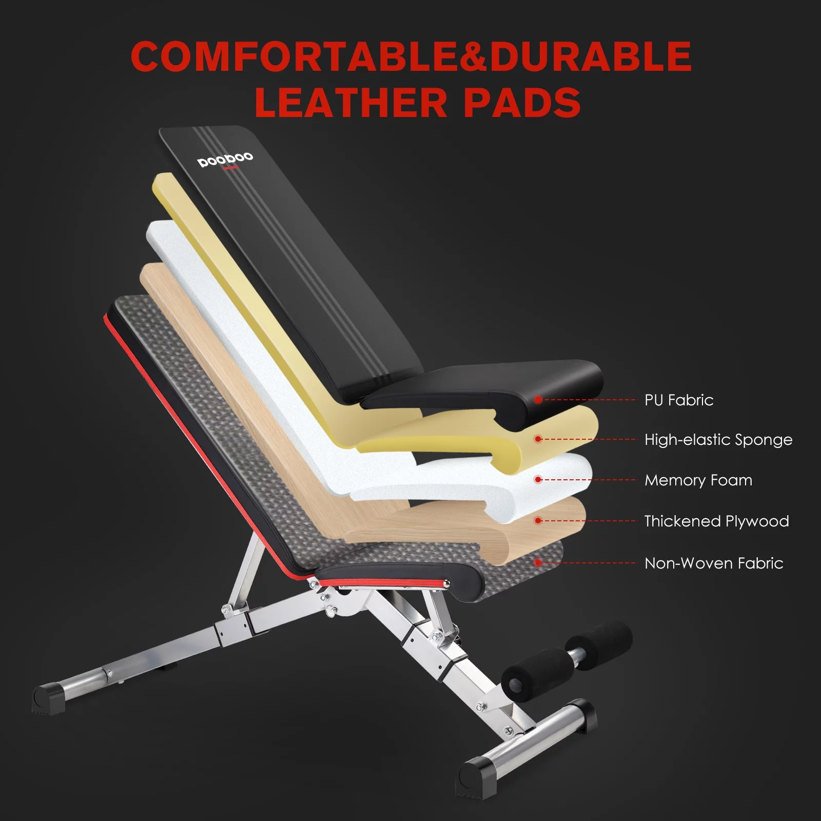 Pooboo Dumbbell Bench Workout Foldable Weight Bench 600 lbs with 6 Incline Adjustable and Thickened 5 Layer Structure gym bench Strength Training Bench for Home Training. - Womvr