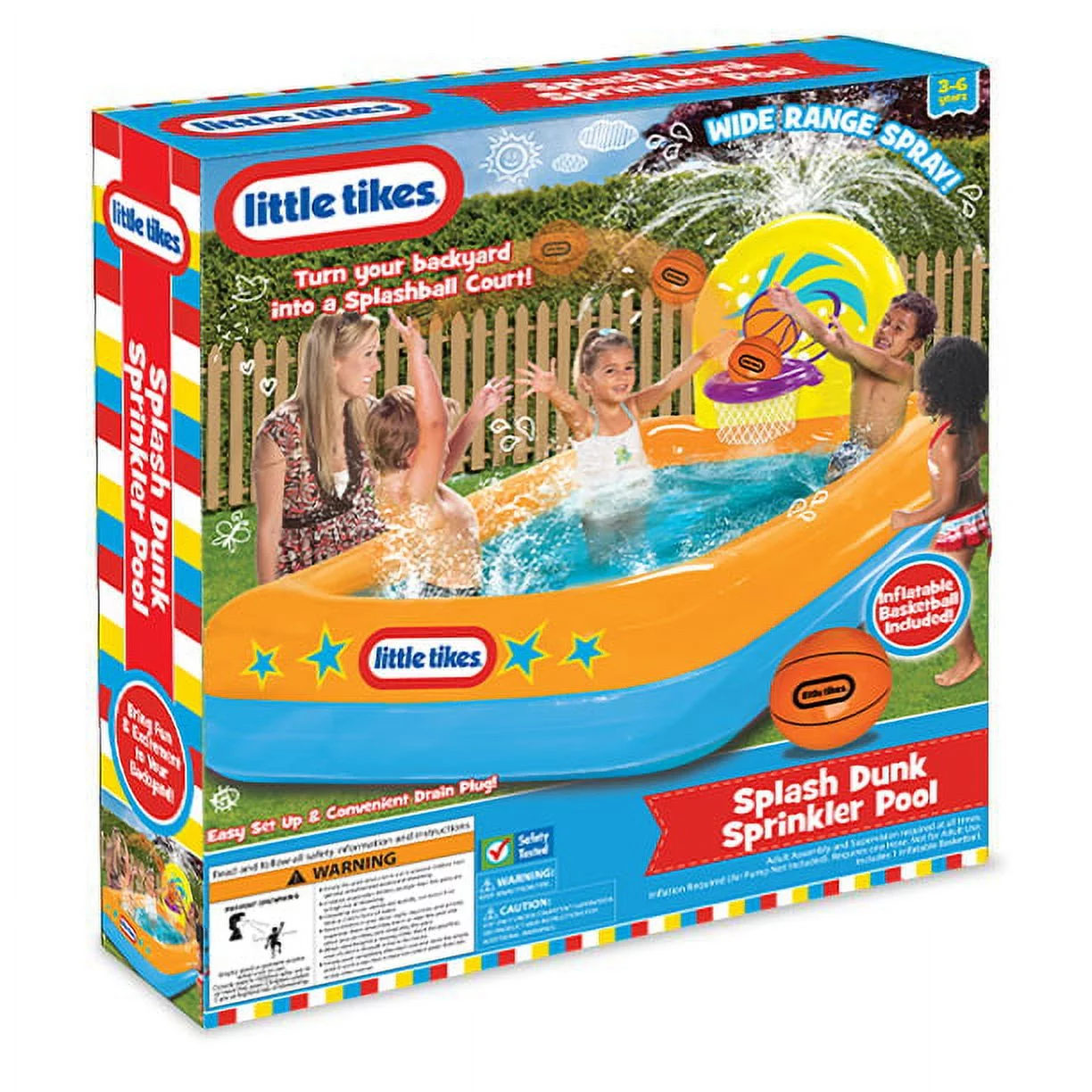 Little Tikes Splash Dunk Sprinkler Pool, Inflatable Pool with Basketball Hoop and Ball for Kids Ages 3-6 - Womvr