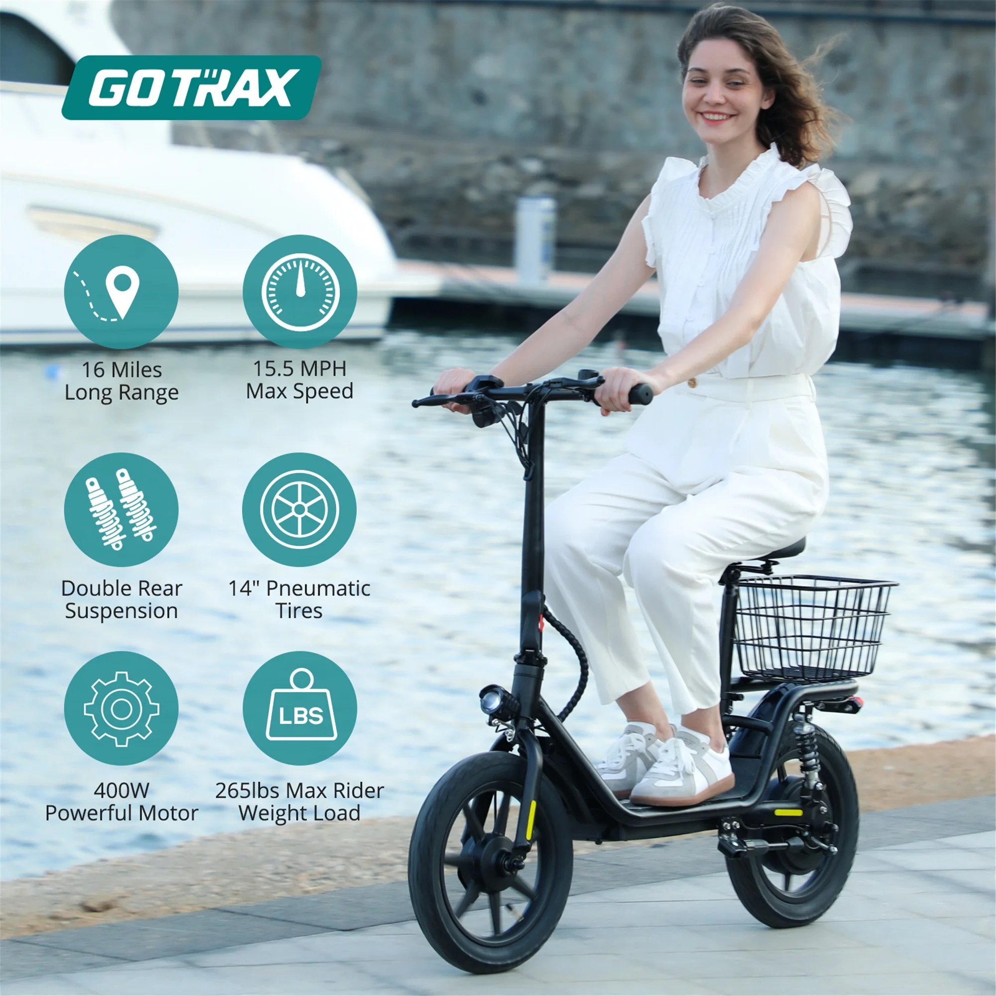 GOTRAX Flex Electric Scooter with Seat for Adult Commuter, 400W&16 Miles Range&15.5Mph Foldable Scooter with 14