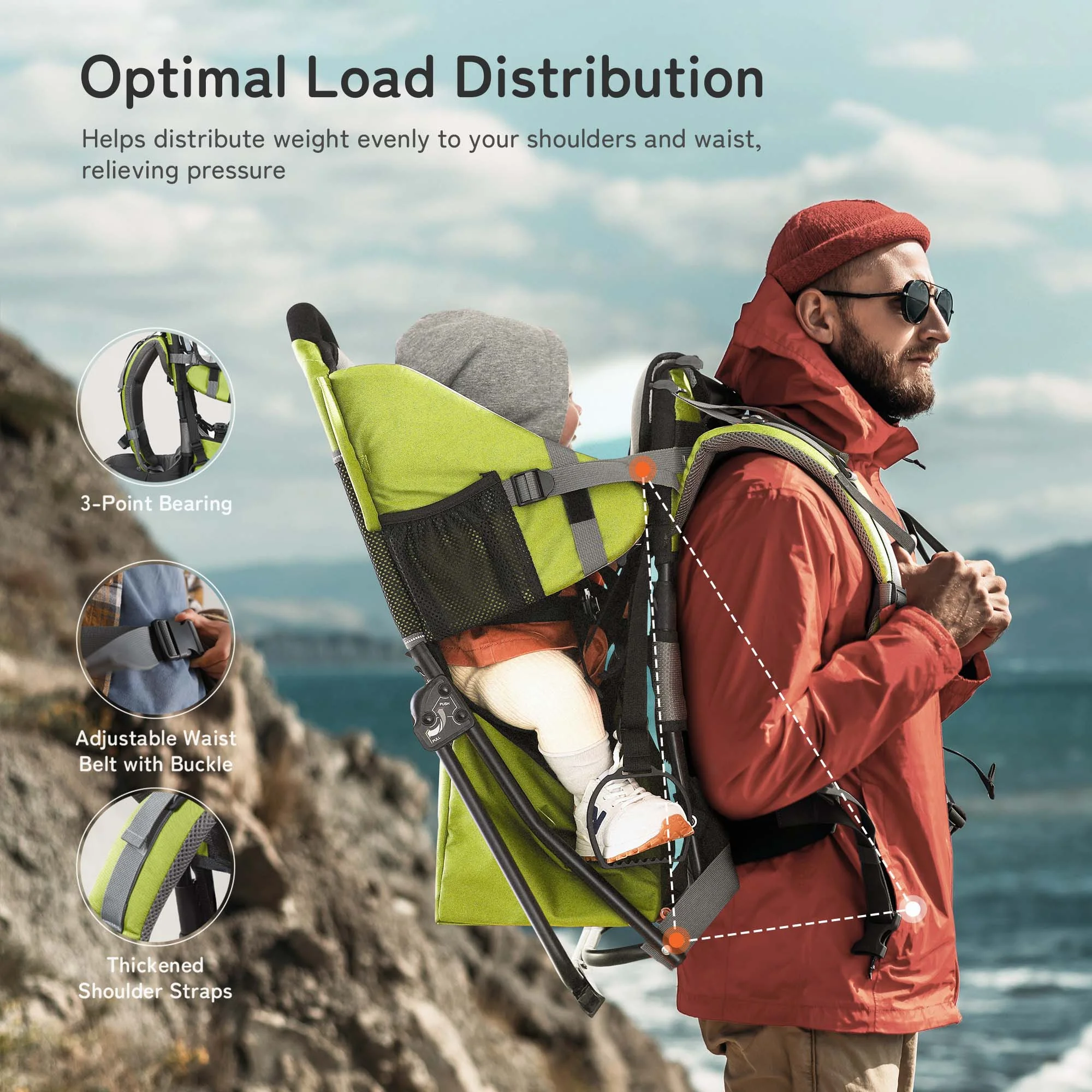 Besrey Baby Hiking Backpack Carrier for Toddlers, Waterproof & Lightweight Outdoor Child Back Frame, Black - Womvr