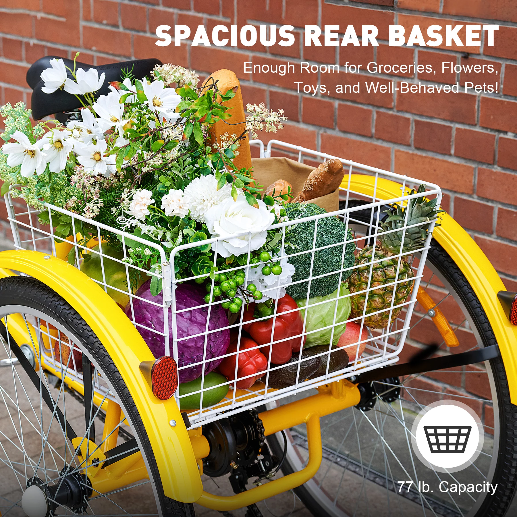 VIRIBUS 26 Inch Adult Tricycle 3 Wheel Bike with 7 Speeds & Basket for Men Women, Black - Womvr