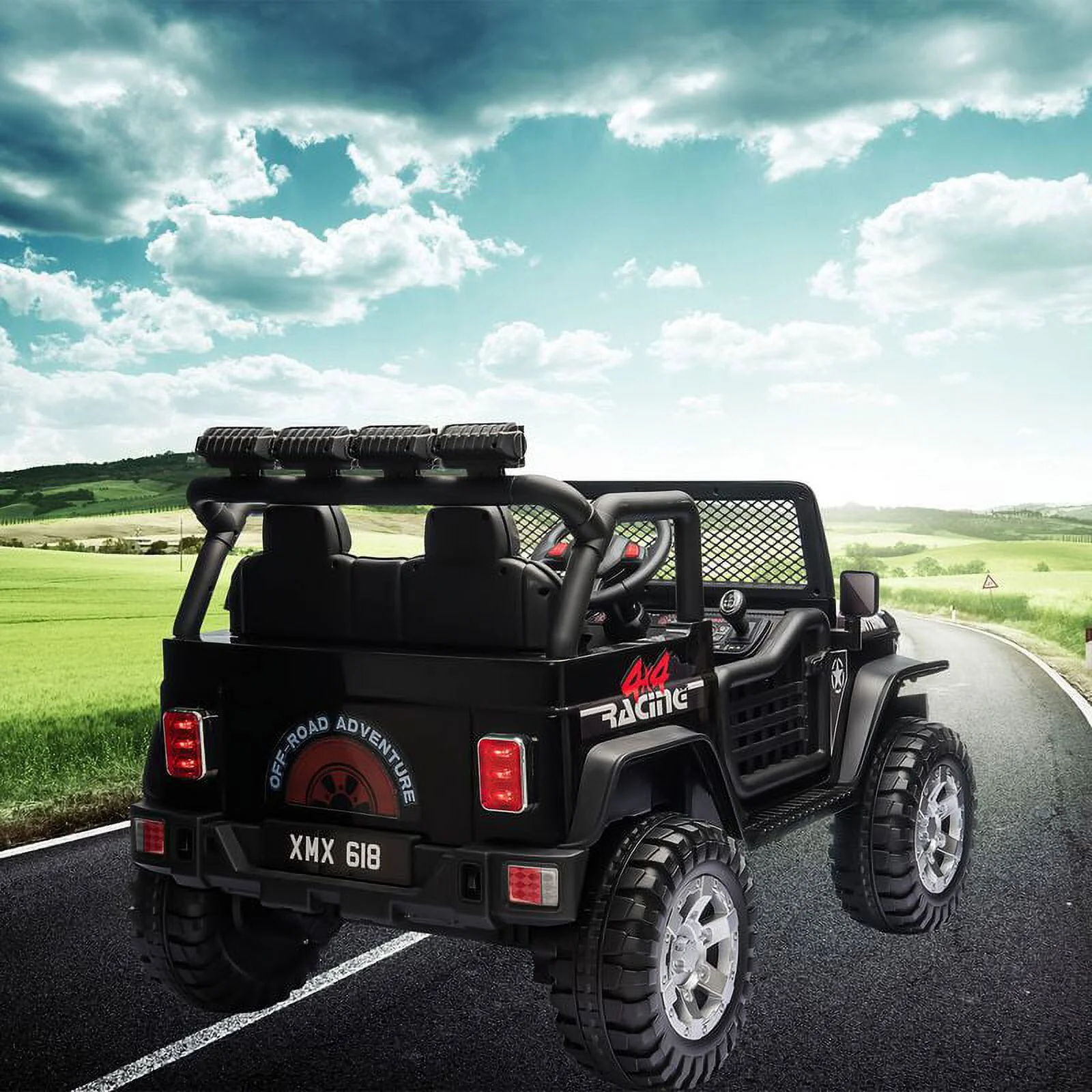 CAIDI 12 V Kids Ride On Truck, 2-Seater Battery Powered Toy Car w/ Remote Control, Spring Suspension, Bluetooth, LED Lights - Womvr