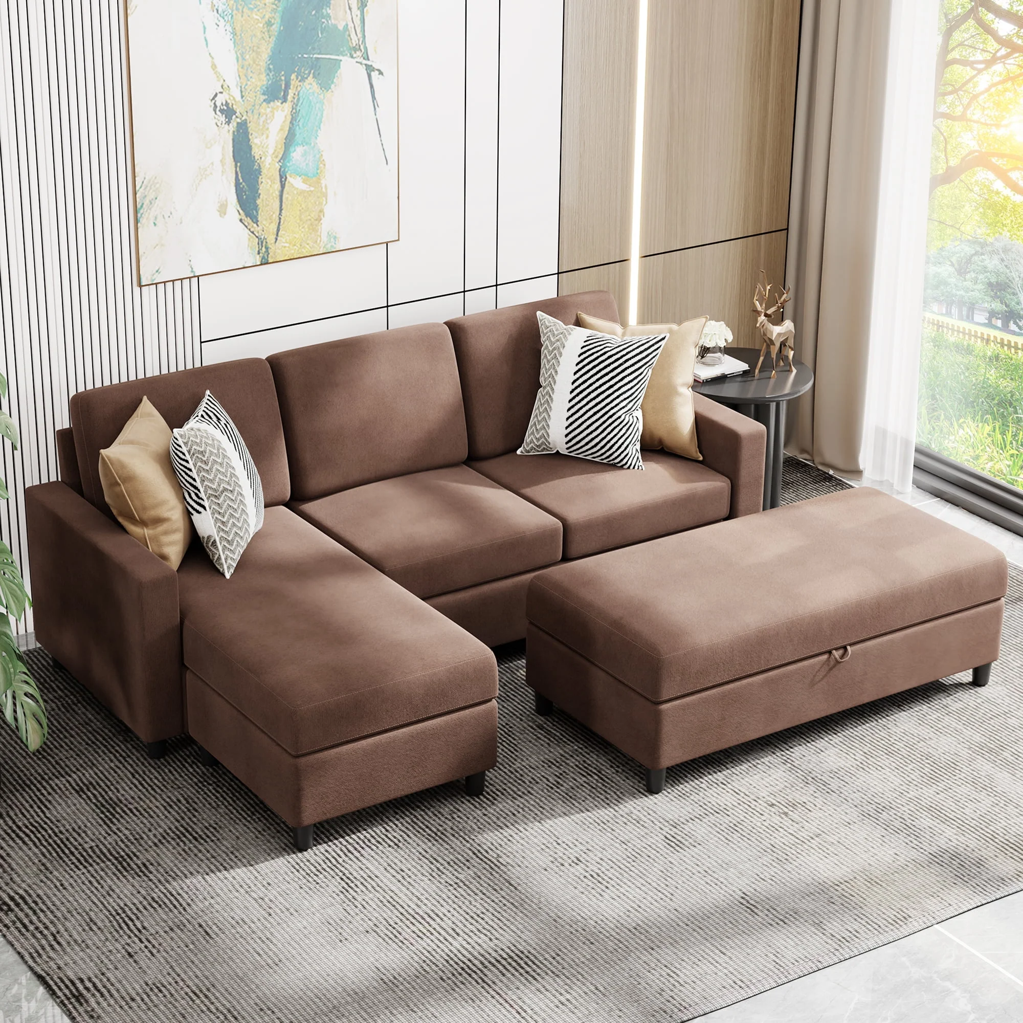 Walsunny Convertible Sectional L-Shaped Sofa with Modern Linen Fabric(Grayish Black) - Womvr