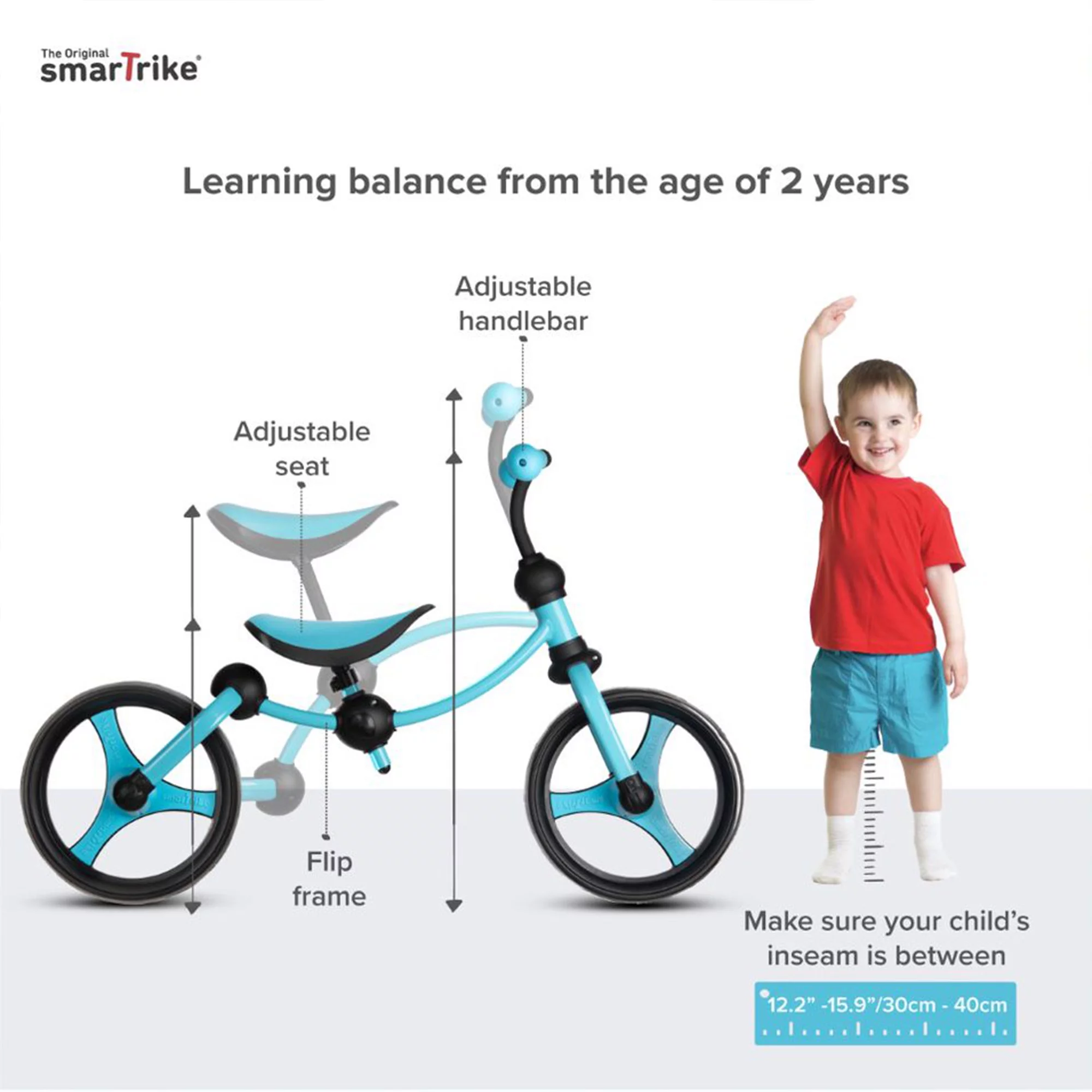 smarTrike Lightweight Adjustable Kids Running Bike 2 in 1 Balance Bike, Blue - Womvr