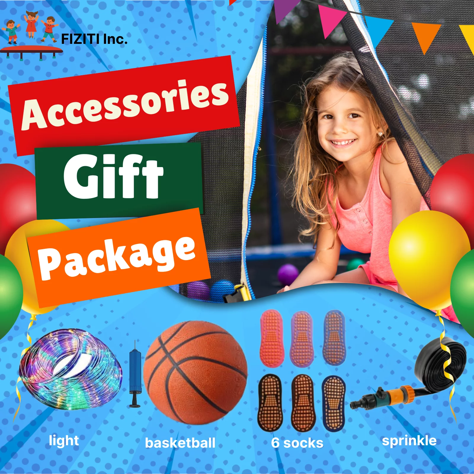 16FT Trampoline for 8-9 Kids Adults with Basketball Hoop, Ladder, Light, Sprinkler, Socks, Outdoor Heavy Duty Recreational Trampoline - Womvr