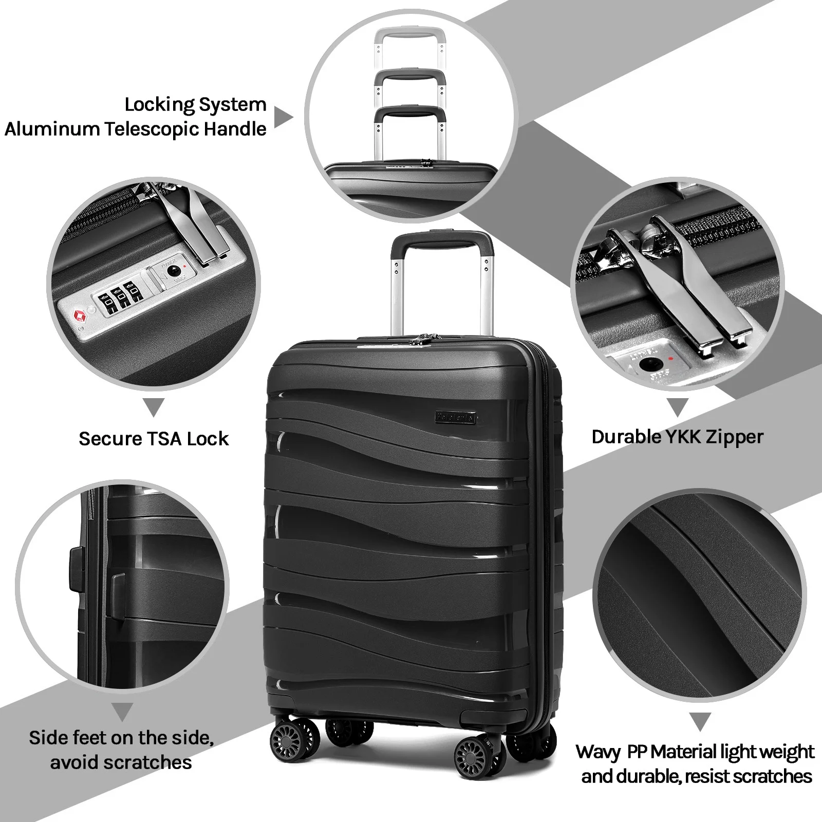 Melalenia - 5 Luggage Sets PP Hardside Spinner Luggage - ��Expandable Carry-on Suitcase20