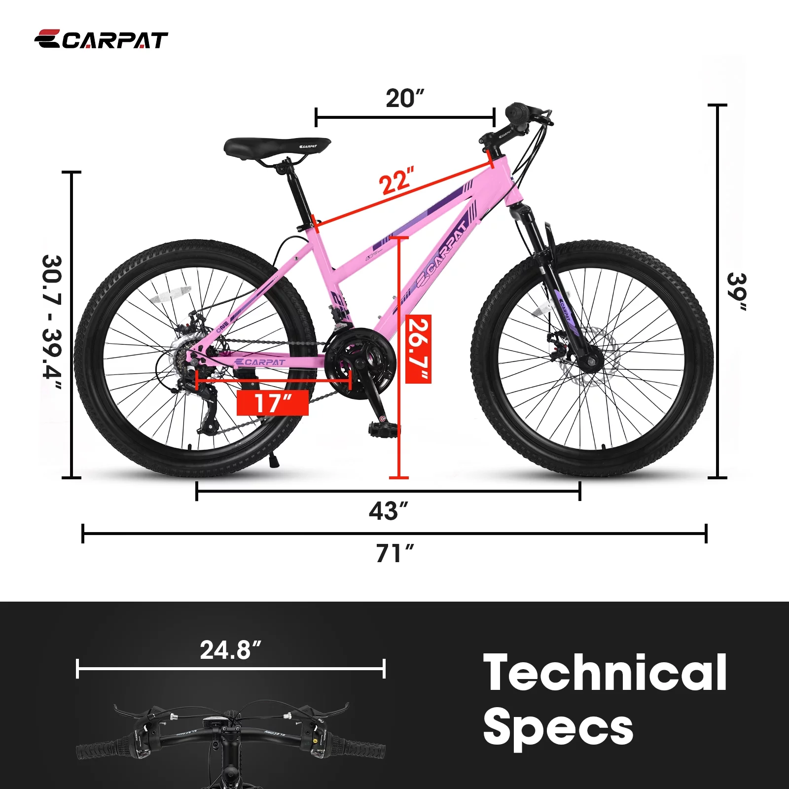 Arnahaishe Mountain Bike for Women Teenagers Girls, 26 inch Wheel, Shimano 21 Speed, Dual Disc Brake Front Suspension Outdoor Cycling Bicycle, Pink - Womvr