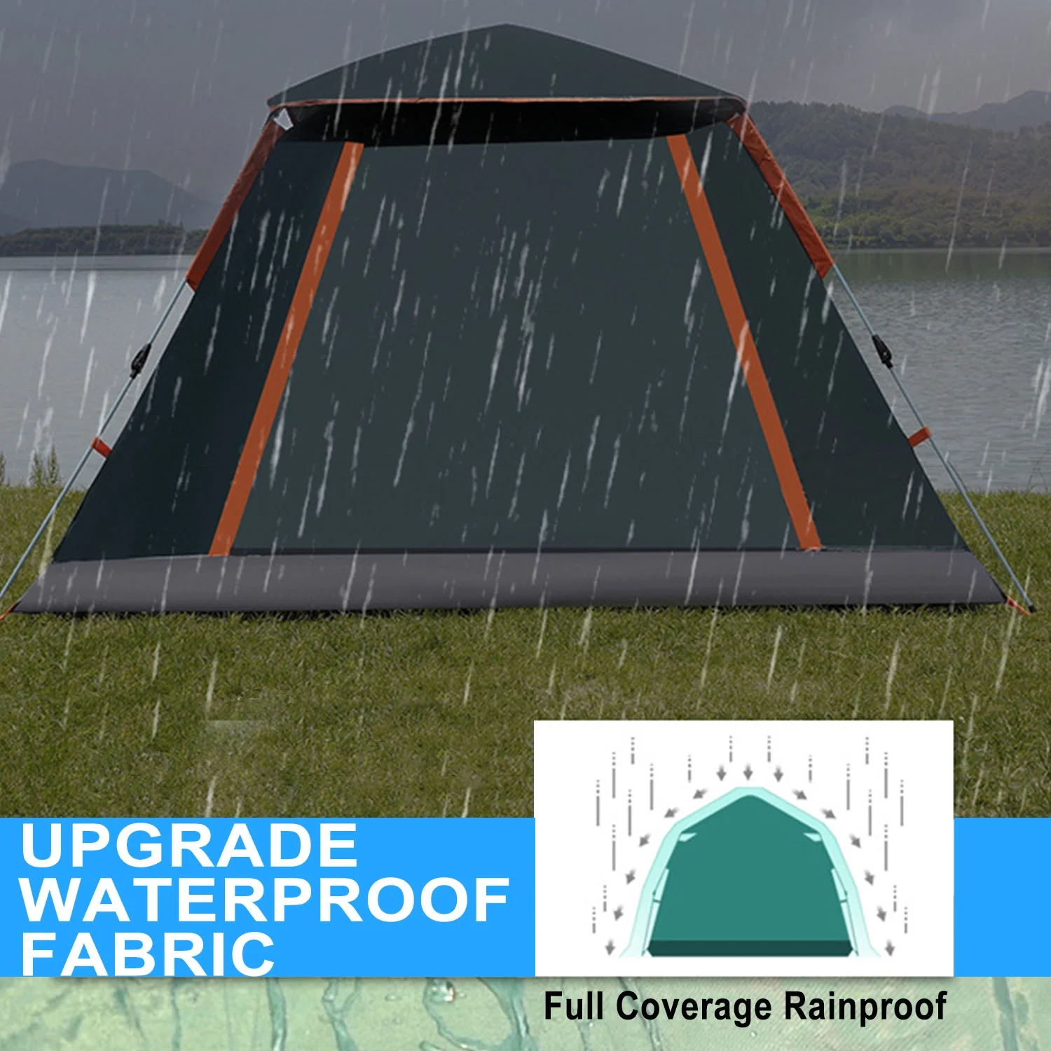 Camping Tent for 3/4 Person Dome Tent with Moisture Proof Picnic Mat, Easy Setup, Waterproof, Portable Tent for Outdoor Camping - Womvr