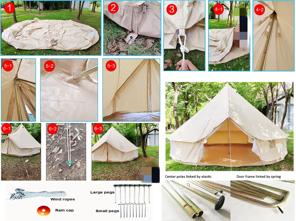 Latourreg Outdoor Glamping Waterproof Cotton Canvas 16.4ft(5M) Bell Tent with Side-Wall Stove Jack Glamping Yurt Tent with Mesh Screen Door and Windows - Womvr