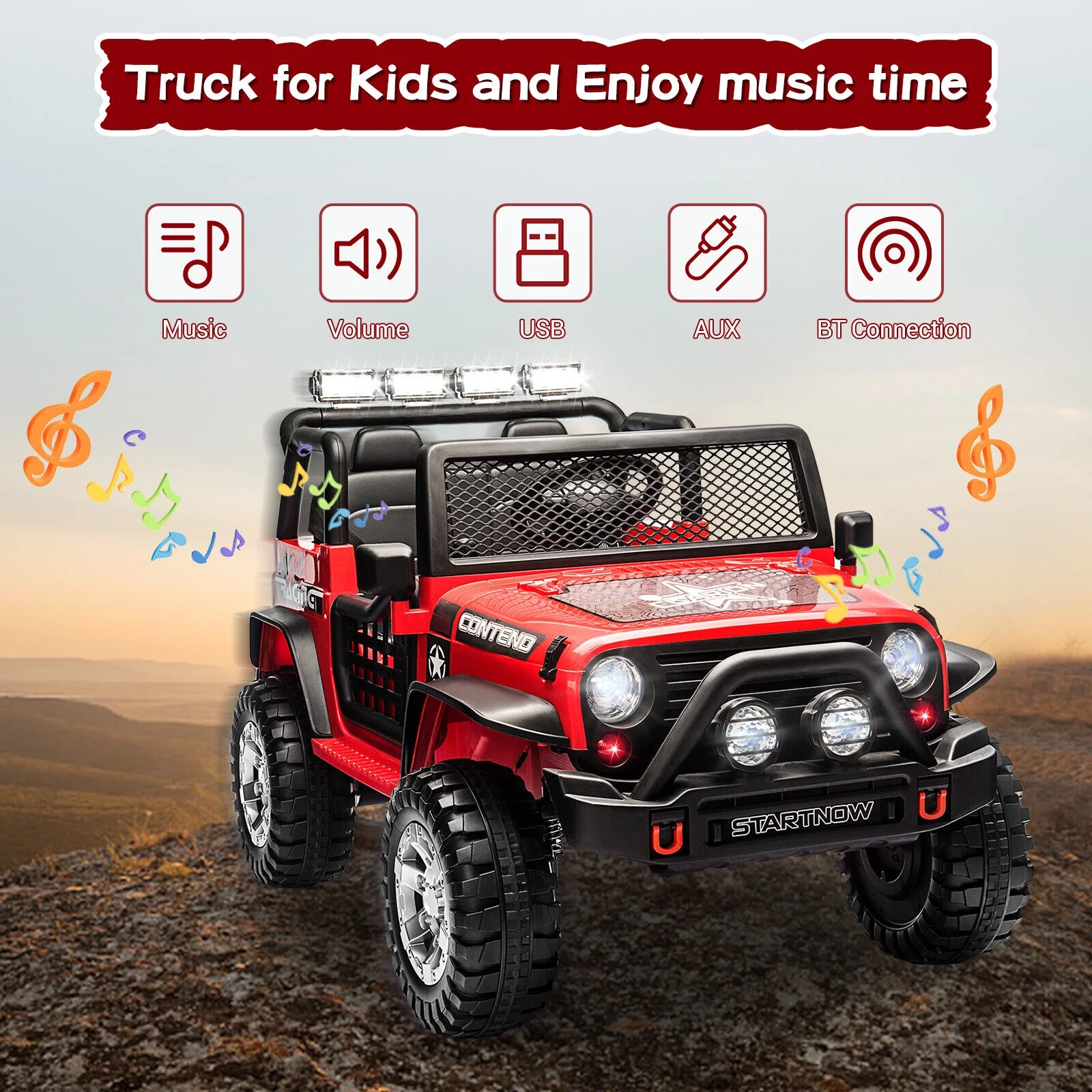 Dazone 12V Kids Ride on Jeep Car, Electric 2 Seats Off-road Jeep Ride on Truck Vehicle with Remote Control, LED Lights, MP3 Music, Black - Womvr