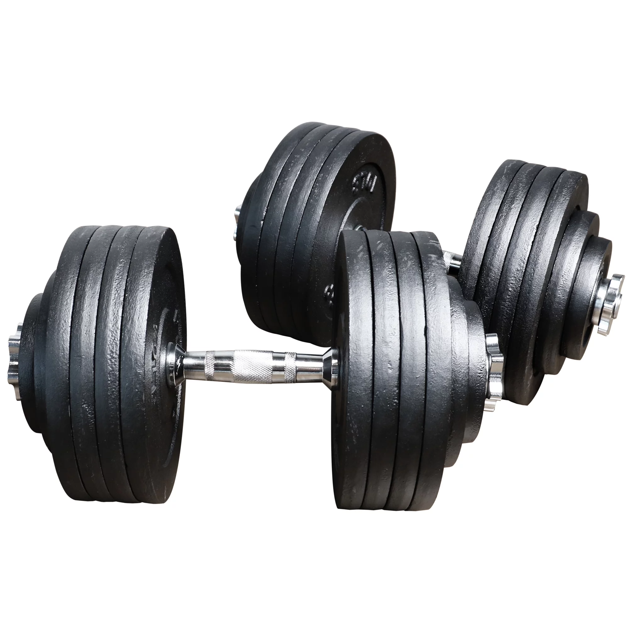 PRISP Adjustable Weight Dumbbells Set - Includes 2 Bars, Cast Iron Plates and Threaded Collars - Womvr