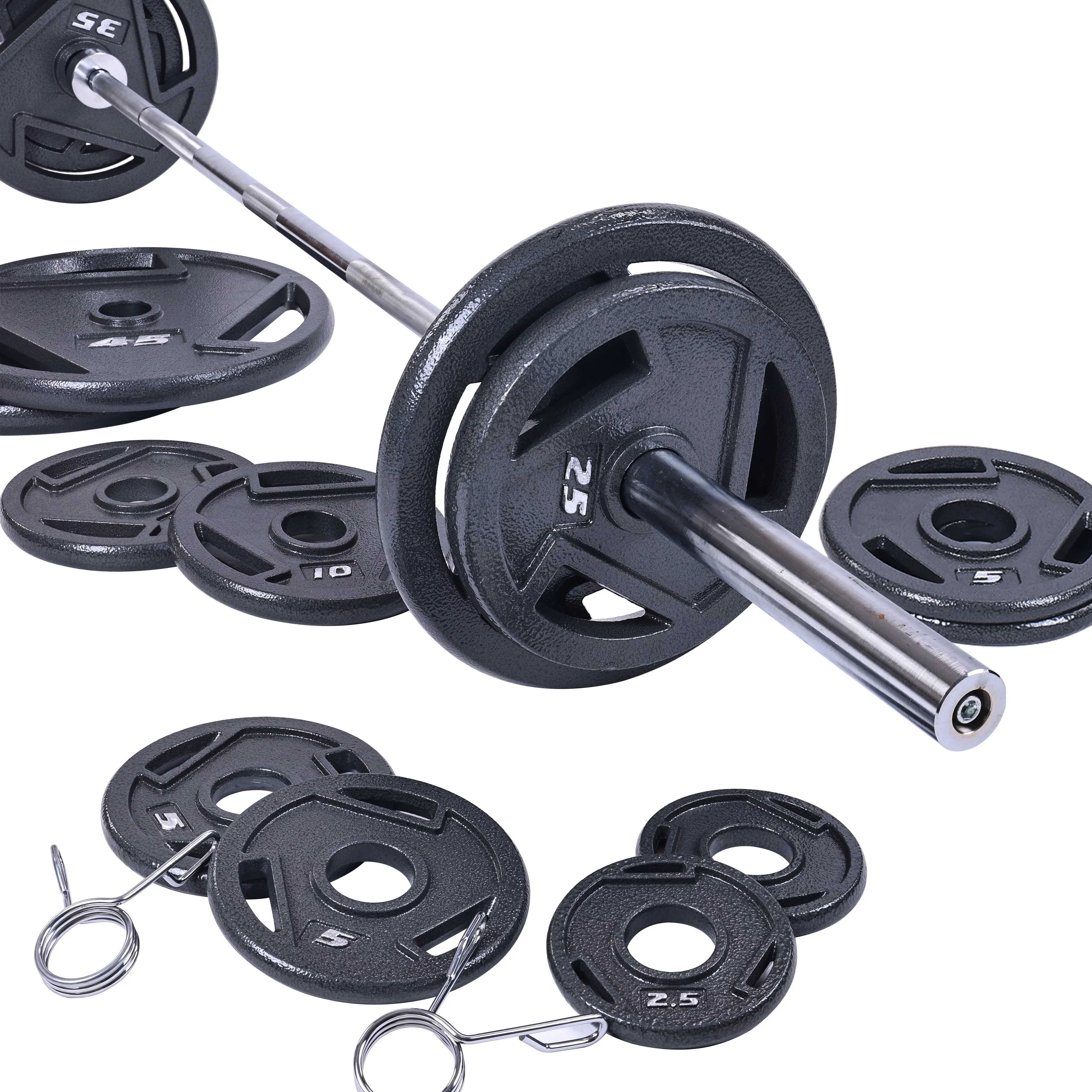 BalanceFrom Cast Iron Olympic Weight Including 7FT Olympic Barbell and Clips, 300-Pound Set (255 Pounds Plates + 45 Pounds Barbell), Multiple Packages - Womvr