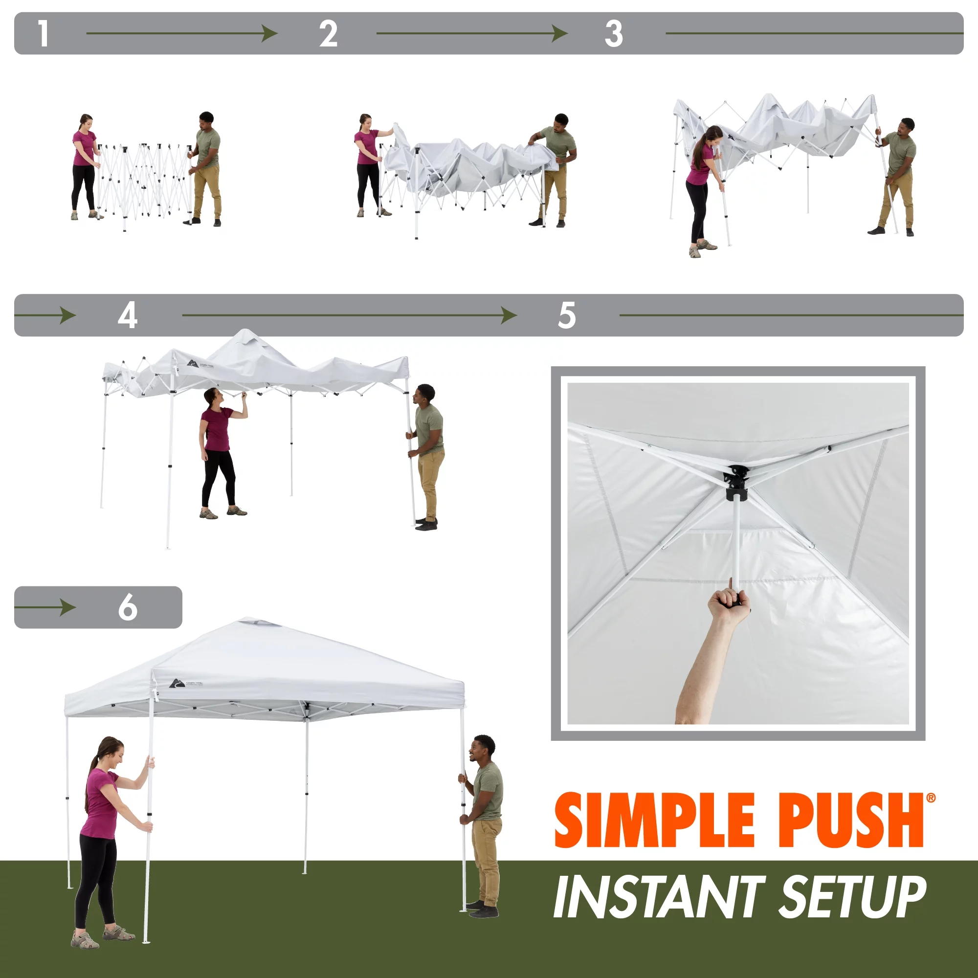 Ozark Trail Simple Push Straight Leg Instant Canopy, White, 10 ft x 10 ft - Womvr