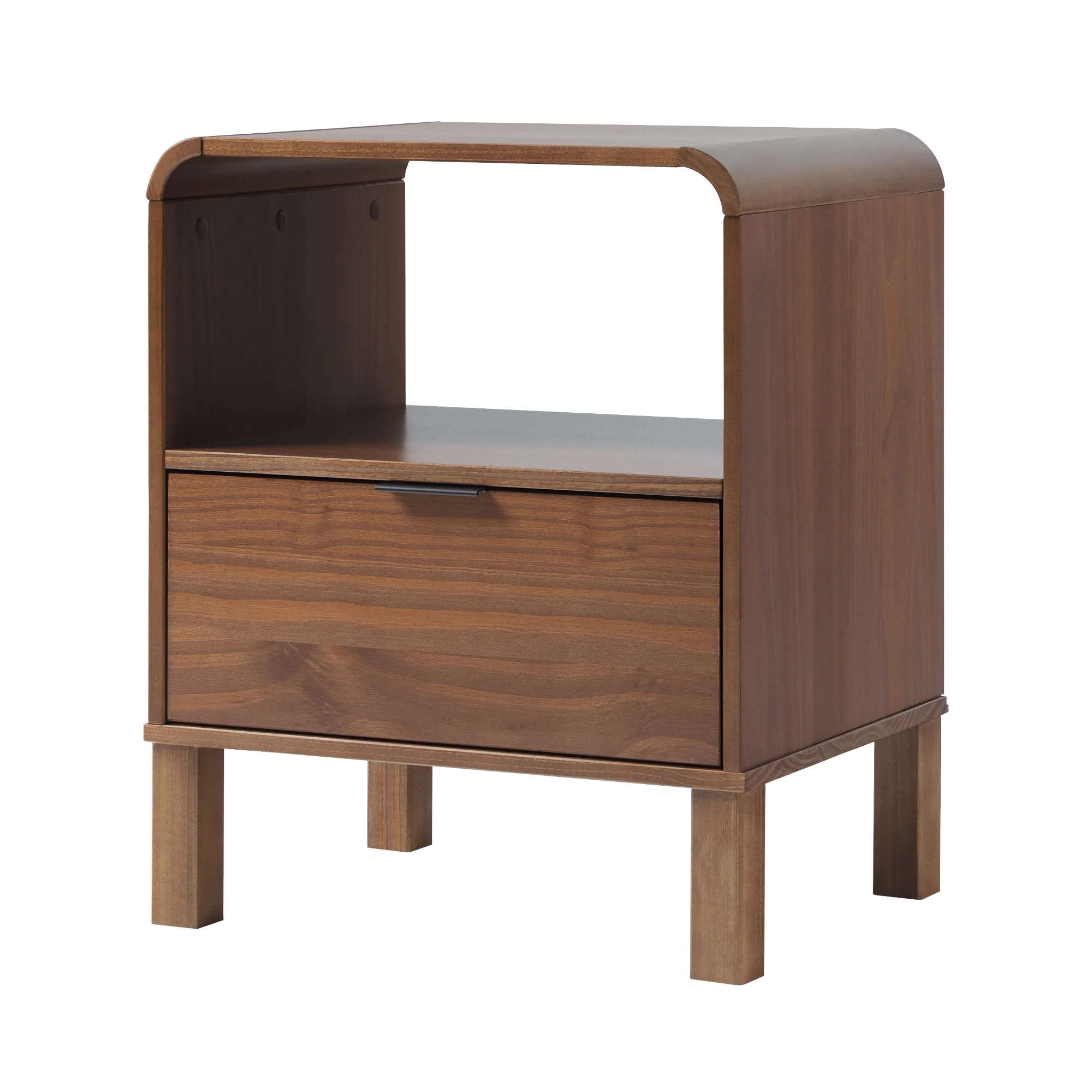 Walker Edison Modern Curved-Frame Solid Wood Nightstand, Brown - Womvr