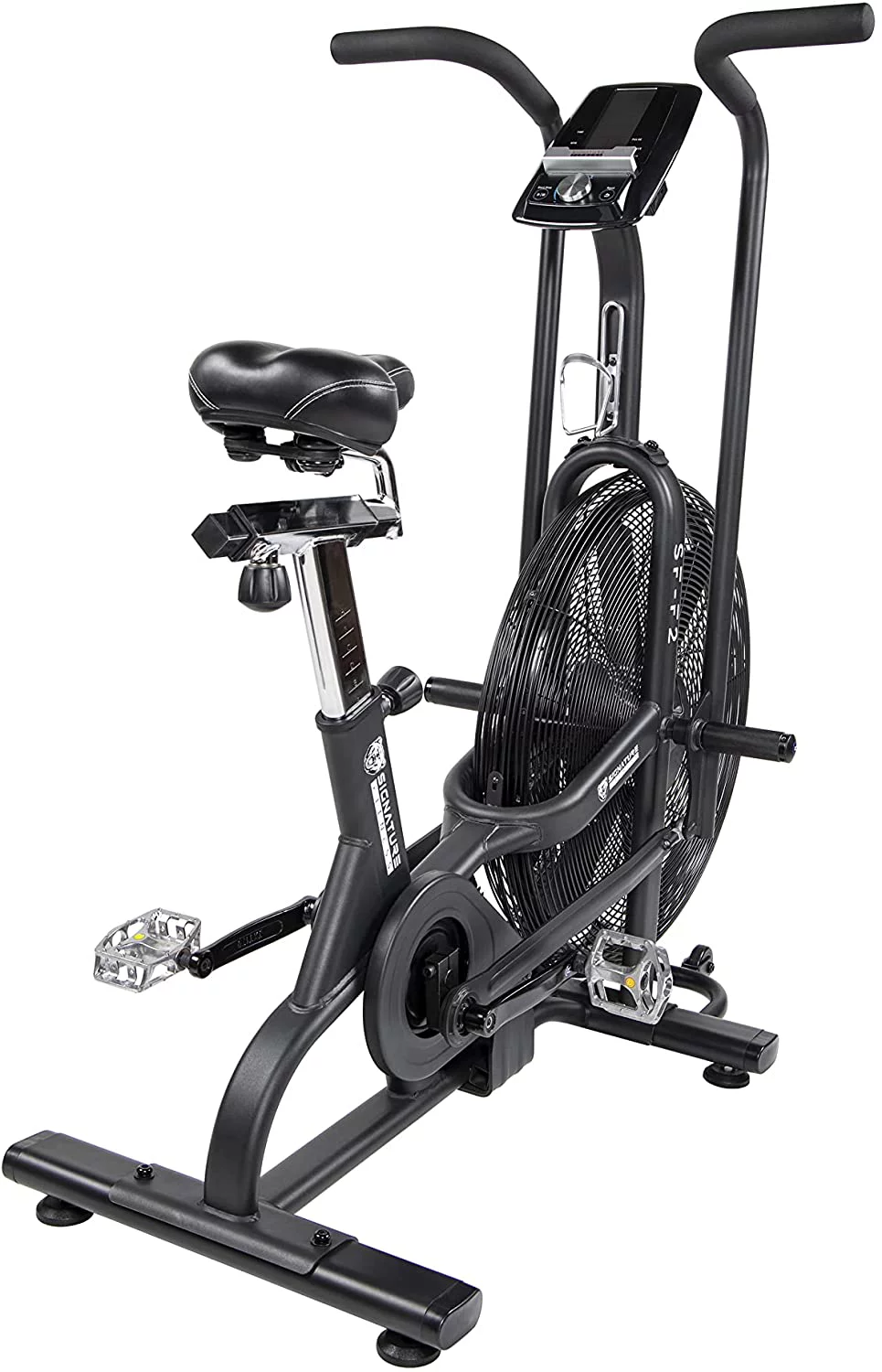 Signature Fitness SF-F2 Upright Fan Bike with Adjustable Seat and Handlebars for HIIT and Cardio Training, Black - Womvr
