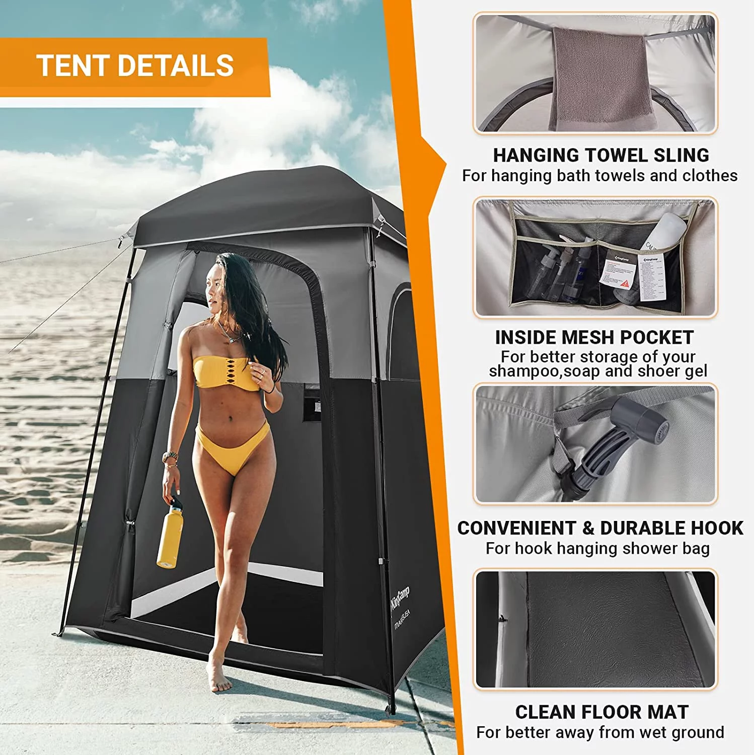 KingCamp Oversized Shower Tent Extra Wide 1 Room with Floor Waterproof Camping Privacy Shelter Easy Set Up Tent for Dressing Changing Toilets Tent, Coffee - Womvr
