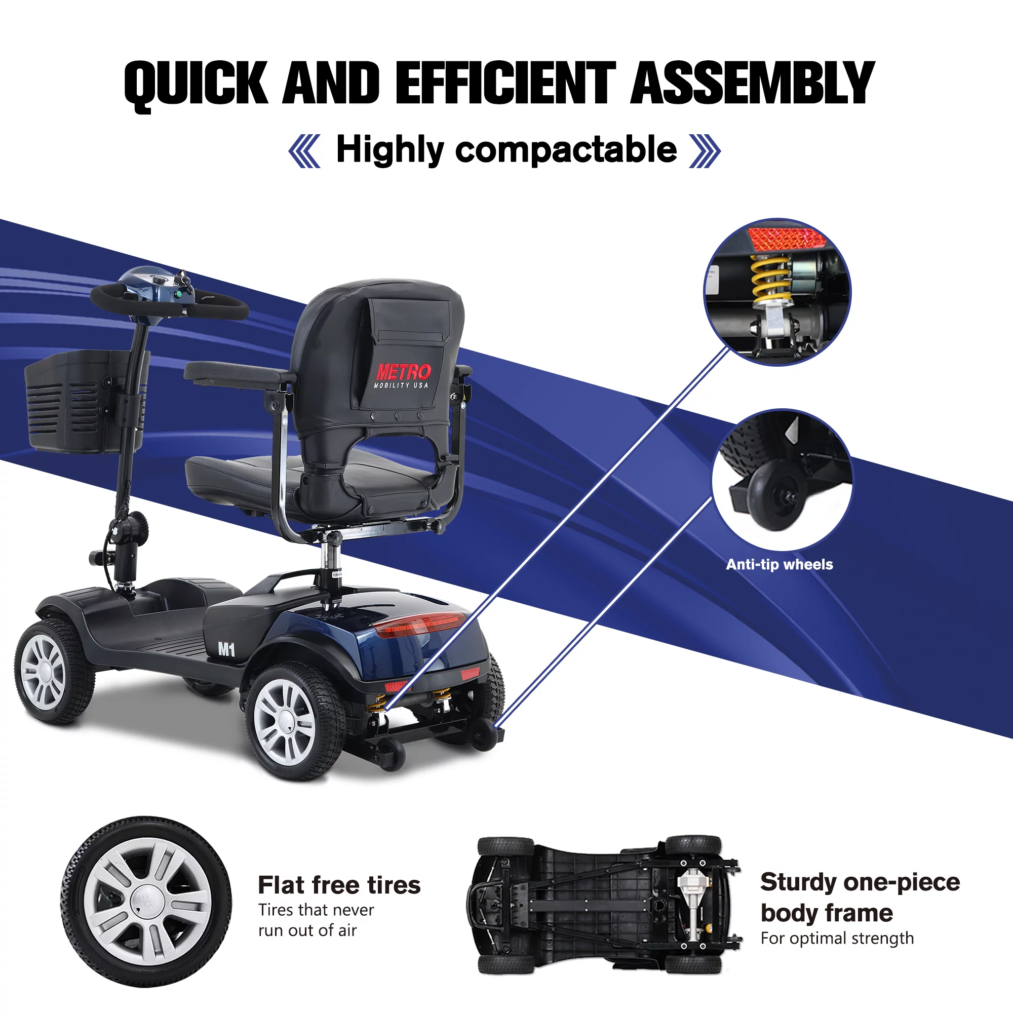 Electric Mobility Scooter for Adults and Seniors - 300 lbs Max Weight, 4-Wheel Powered Mobility Scooters Wheelchair Device for Travel, Elderly (with Head Light-White) - Womvr
