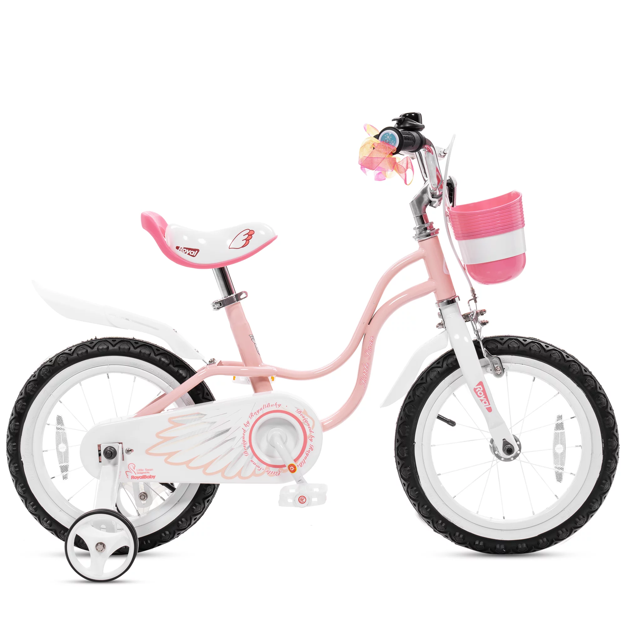 Royalbaby Little Swan Light Pink 16 Girl's Bicycle With Training Wheels and Basket - Womvr