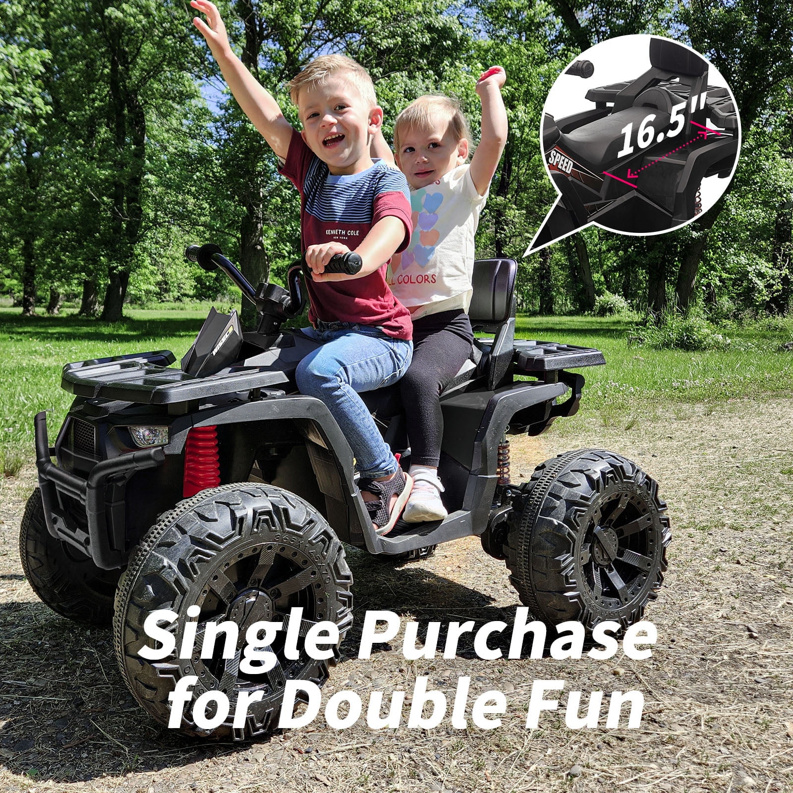 Hikiddo JC333 24V Ride on Toy, Kids ATV 4-Wheeler with 400W Motor, 2 Seater - Black - Womvr