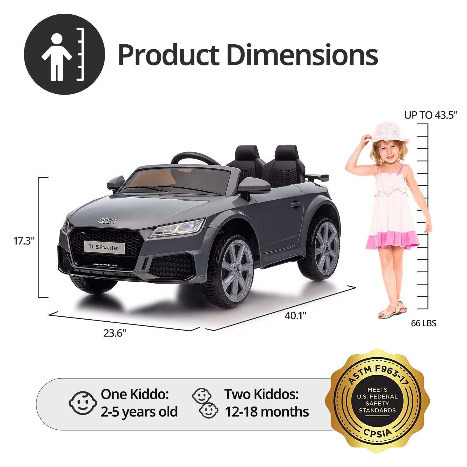 Hikiddo Electric Ride on Car for Kids, Licensed Audi 12V 7Ah Kids Ride-on Toy for Toddlers 2-5 Girl with Remote, Bluetooth - Pink - Womvr