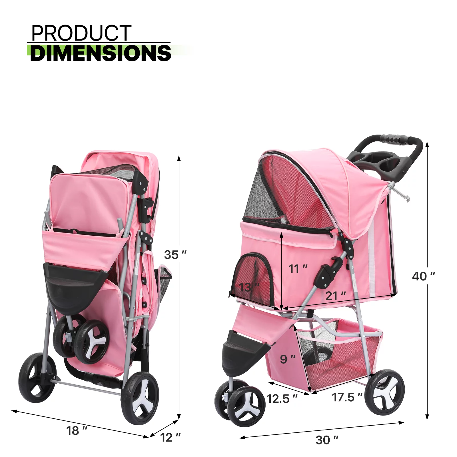 Magshion Foldable Pet Dog Stroller with Wheels, Cat Dog Stroller with Storage Basket and Cup Holder for Small and Medium Cats, Dogs, Puppy, Navy Blue - Womvr