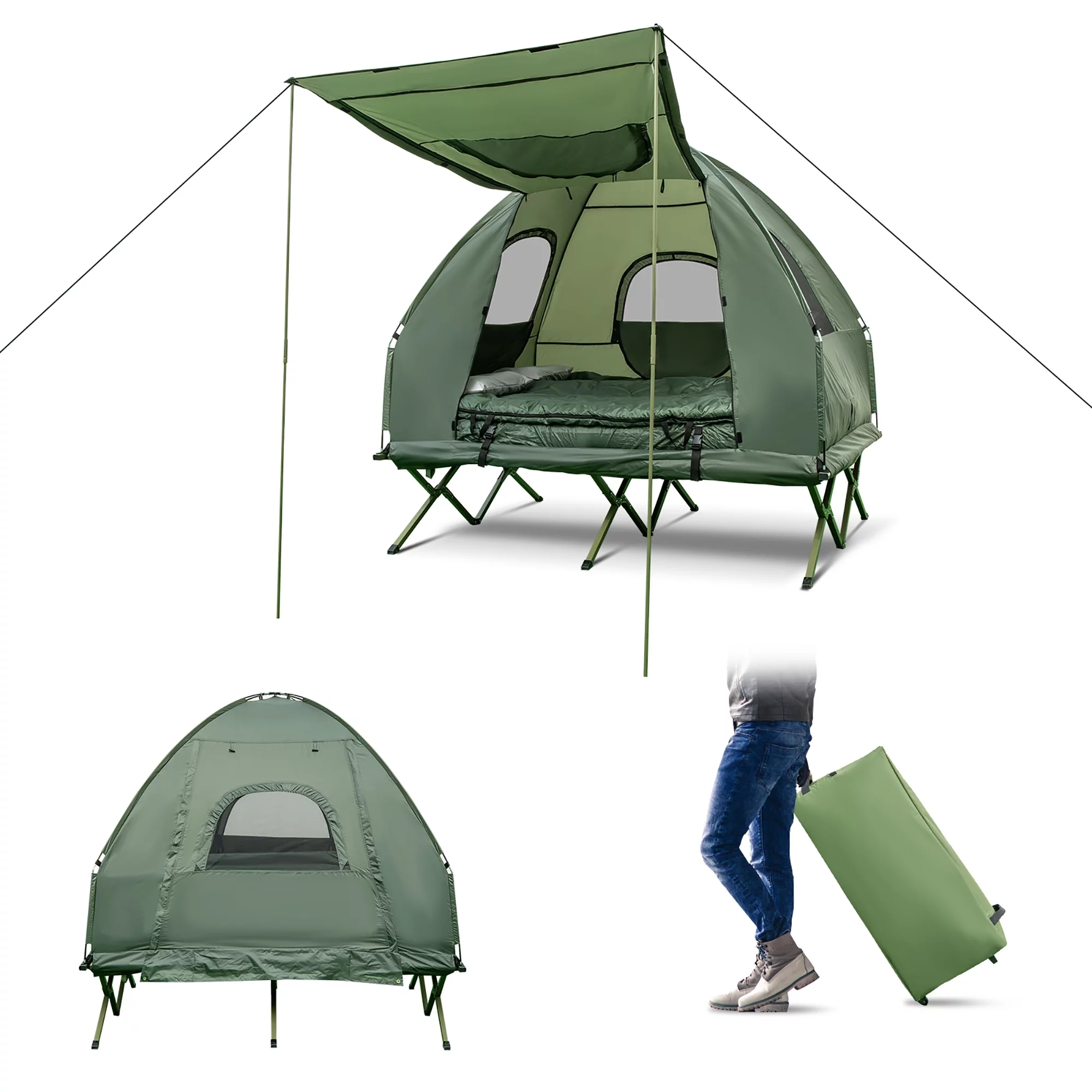 Gymax 2-Person Compact Portable Pop-Up Tent/Camping Cot w/ Air Mattress & Sleeping Bag - Womvr
