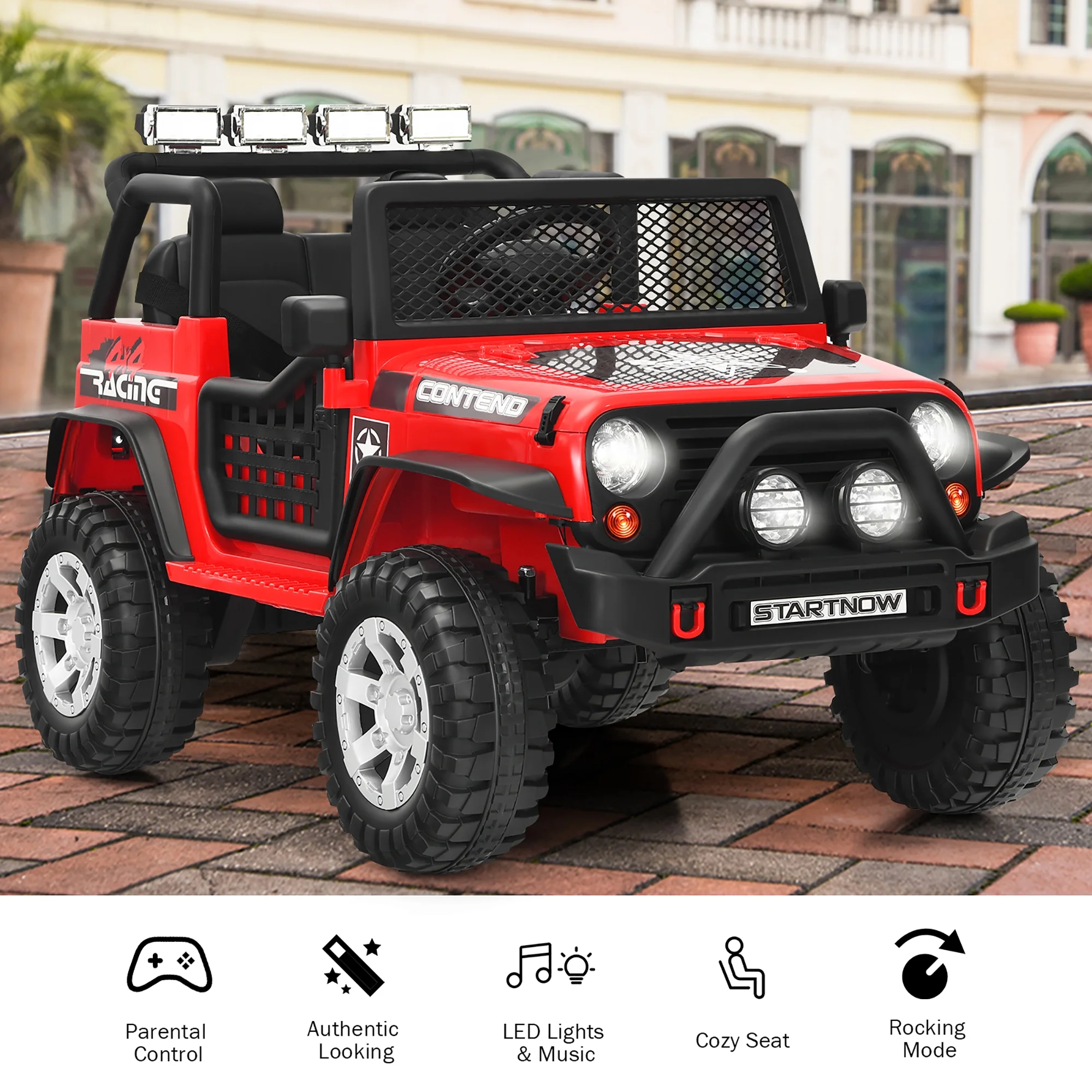 Costway 12V Kids Ride On Truck Remote Control Electric Car with Lights&Music Red - Womvr