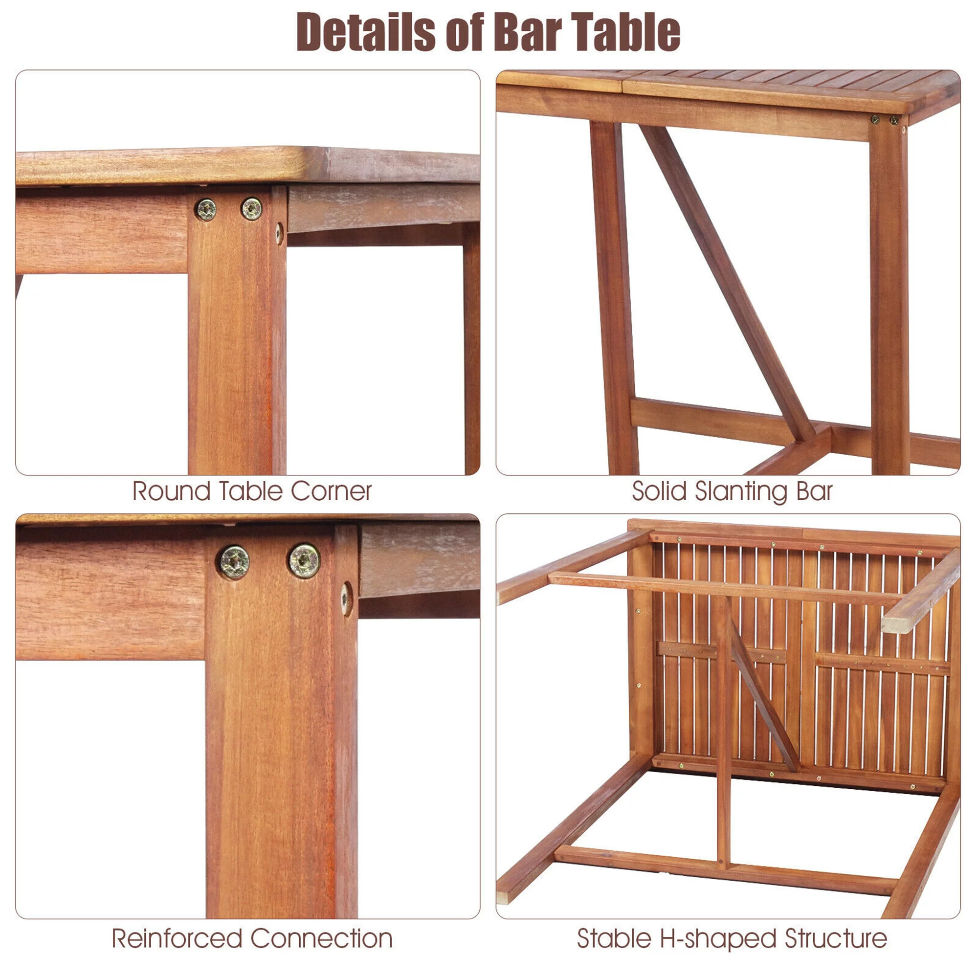 Gymax 3PCS Patio Acacia Wood Bar Table & Stool Set Outdoor Dining Bistro Set - Womvr