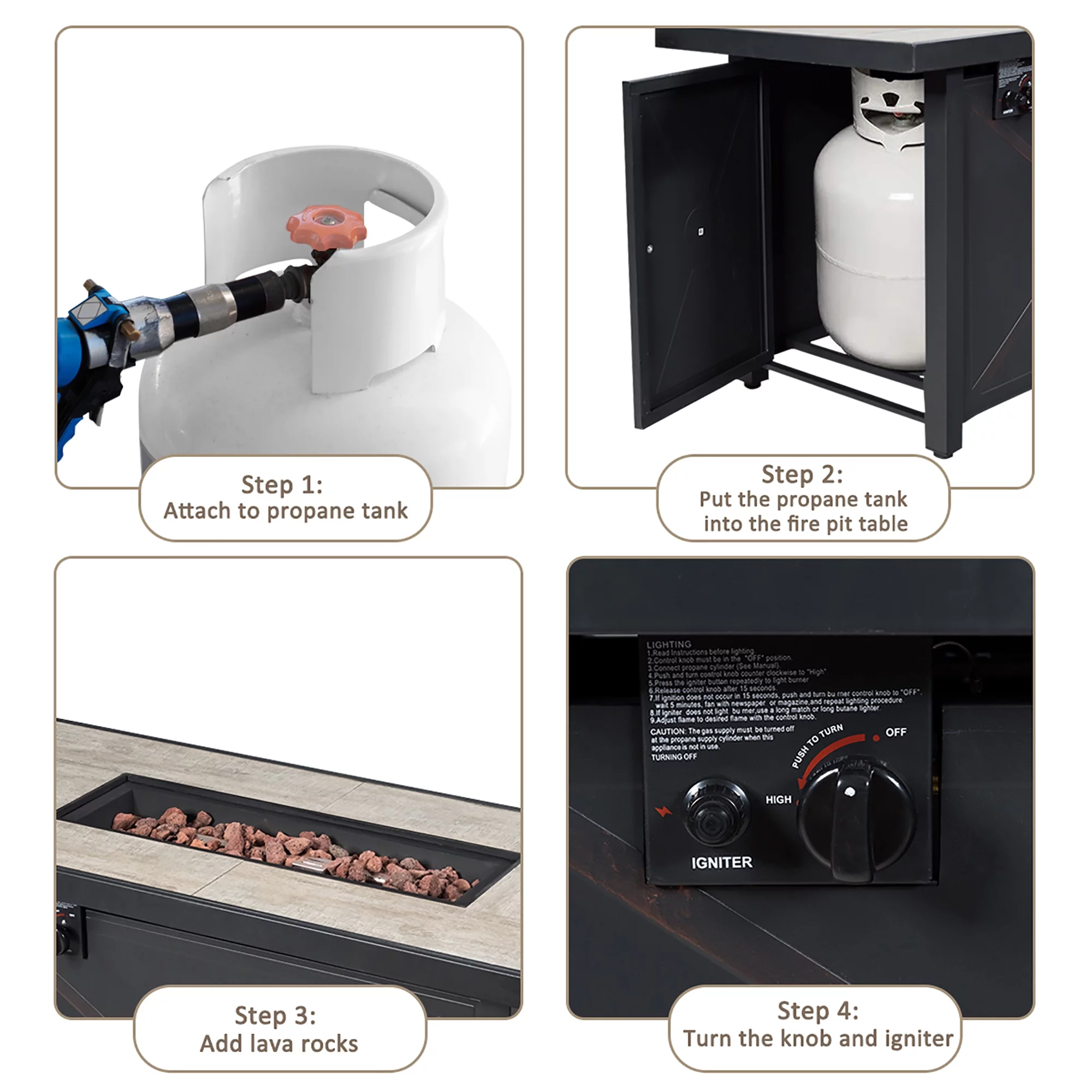 Costway 60,000 BTU Outdoor Rectangle Gas Fire Table W/ Ceramic Tabletop Ideal for Backyard Poolside - Womvr