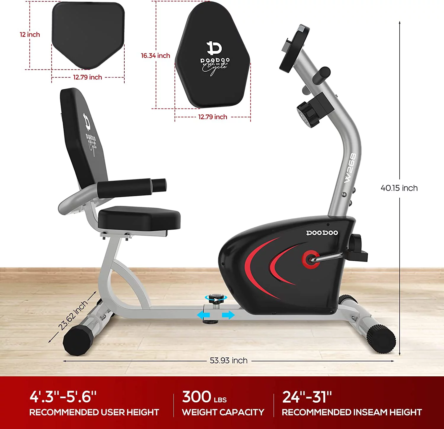 Pooboo Recumbent Exercise Bikes Sit Down Stationary Bicycle Magnetic Resistance Indoor Cycling Bike 330lb - Womvr