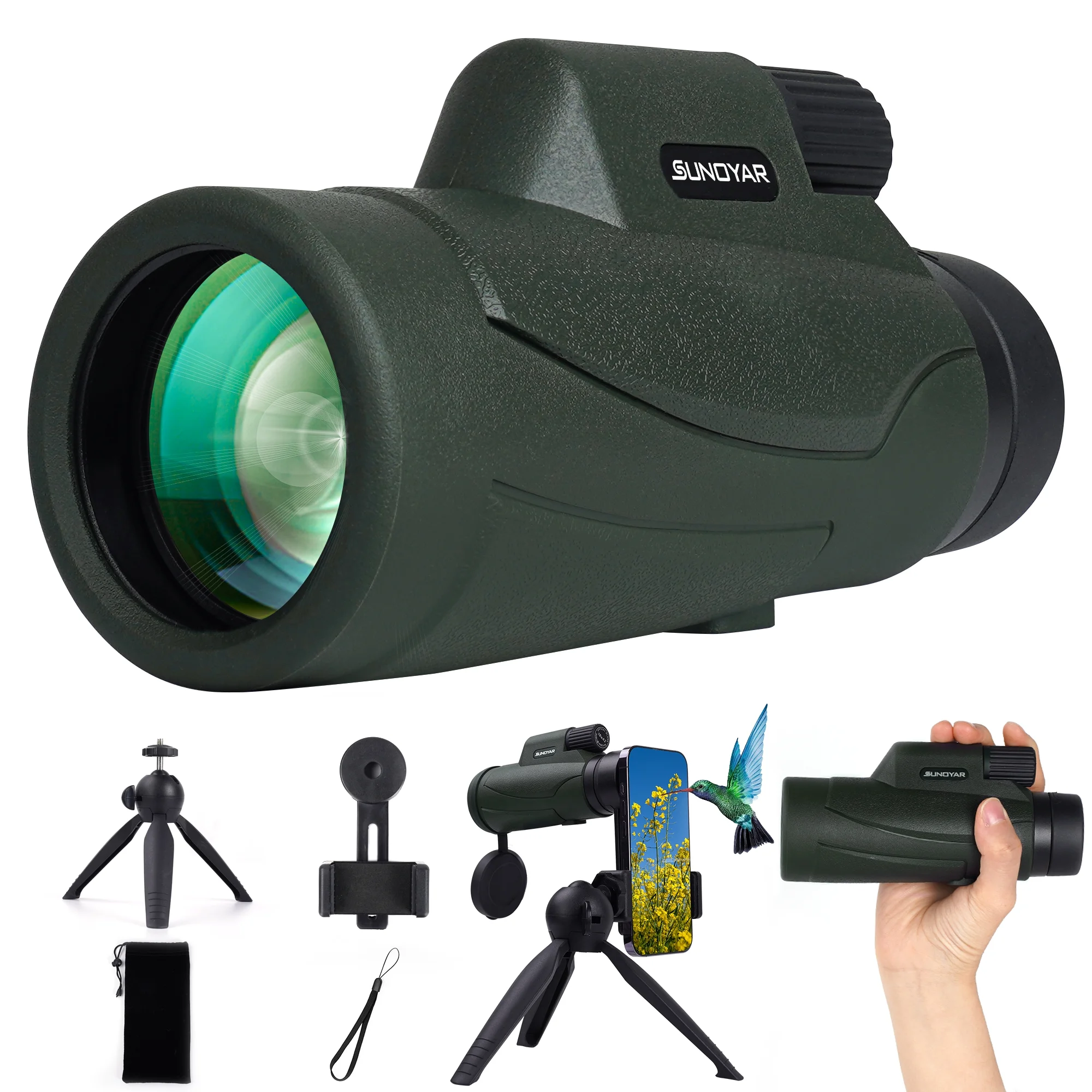 SUNOYAR Monocular Telescope, High Powered Monocular for Adults with Smartphone Adapter & Tripod, BAK4 Prism Monocular with Clear Low Light Vision for Wildlife Hunting Camping Travelling - Womvr